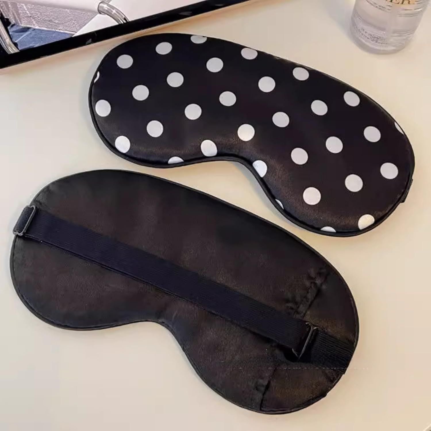 Black White Polka Dot Cooling Silky Sleep Eye Mask for Women, Nap Eye Cover for Students Office for Summer Black