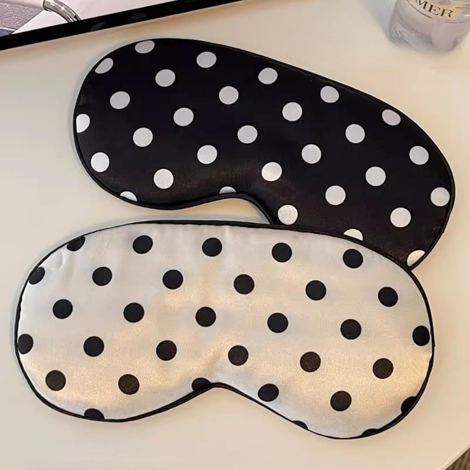 Black White Polka Dot Cooling Silky Sleep Eye Mask for Women, Nap Eye Cover for Students Office for Summer Black