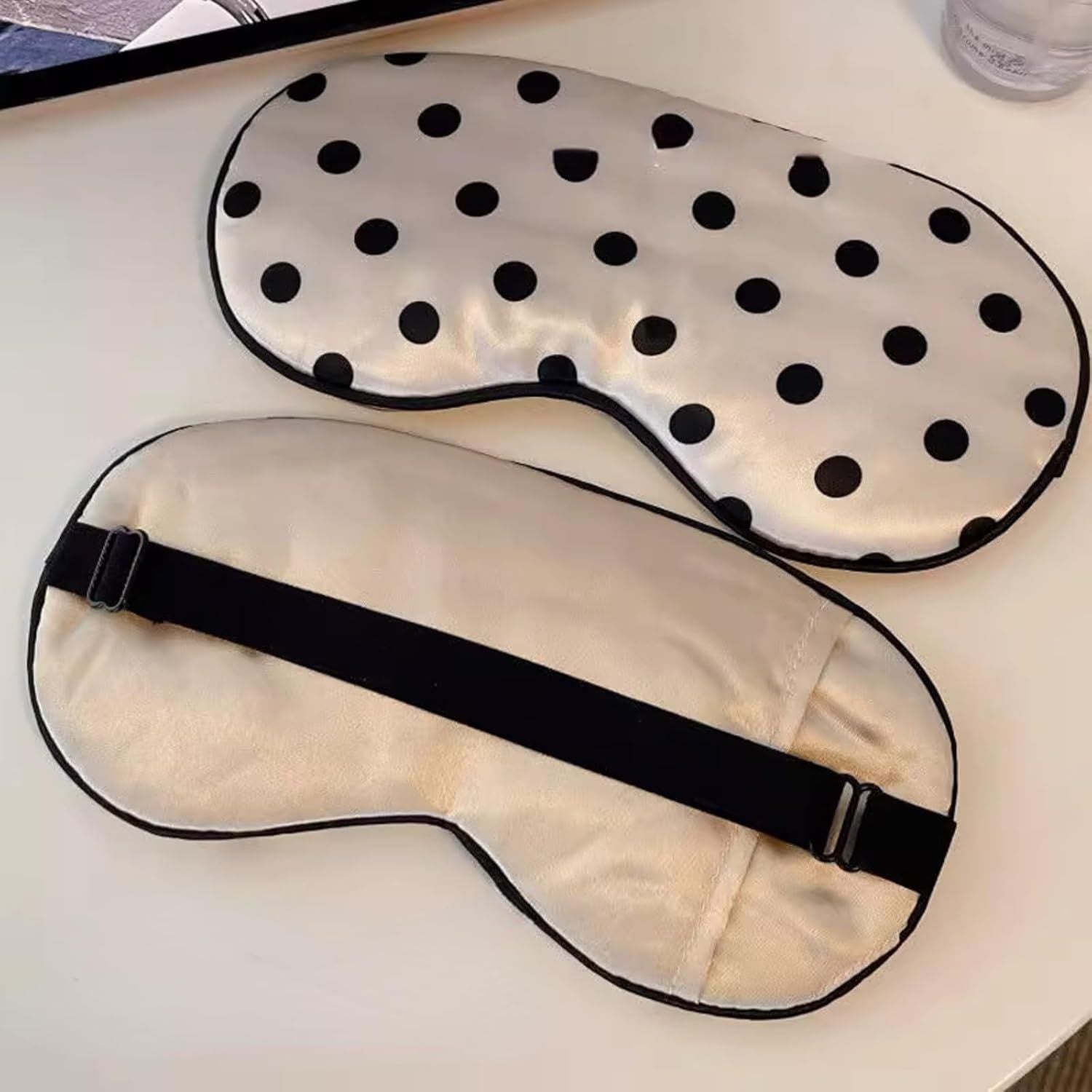 Black White Polka Dot Cooling Silky Sleep Eye Mask for Women, Nap Eye Cover for Students Office for Summer Black