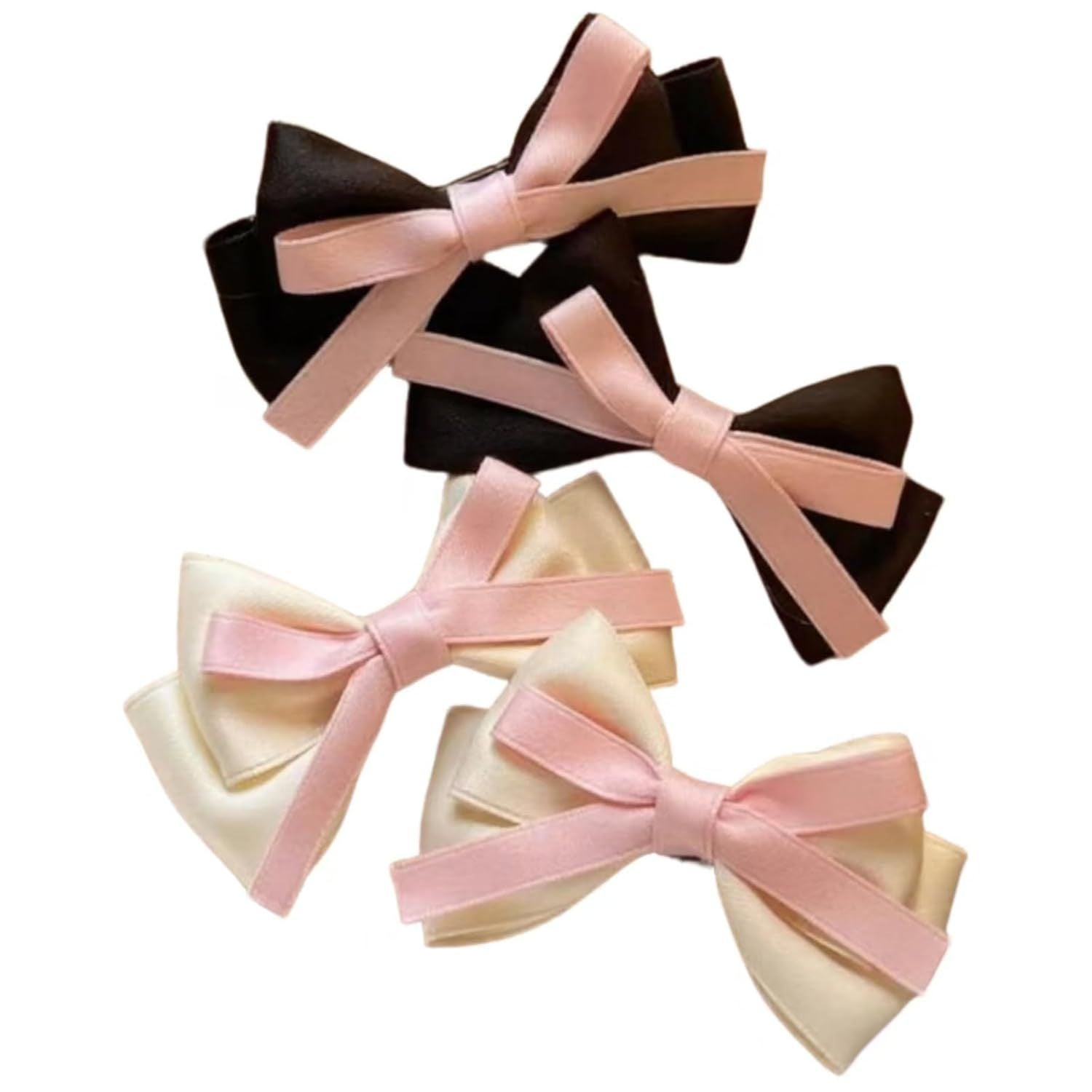 4 Pcs Cute Silky Bow Hair Clips for Girls Women, Princess Style Hair Pins Hair Accessories for Twin Tails Black White