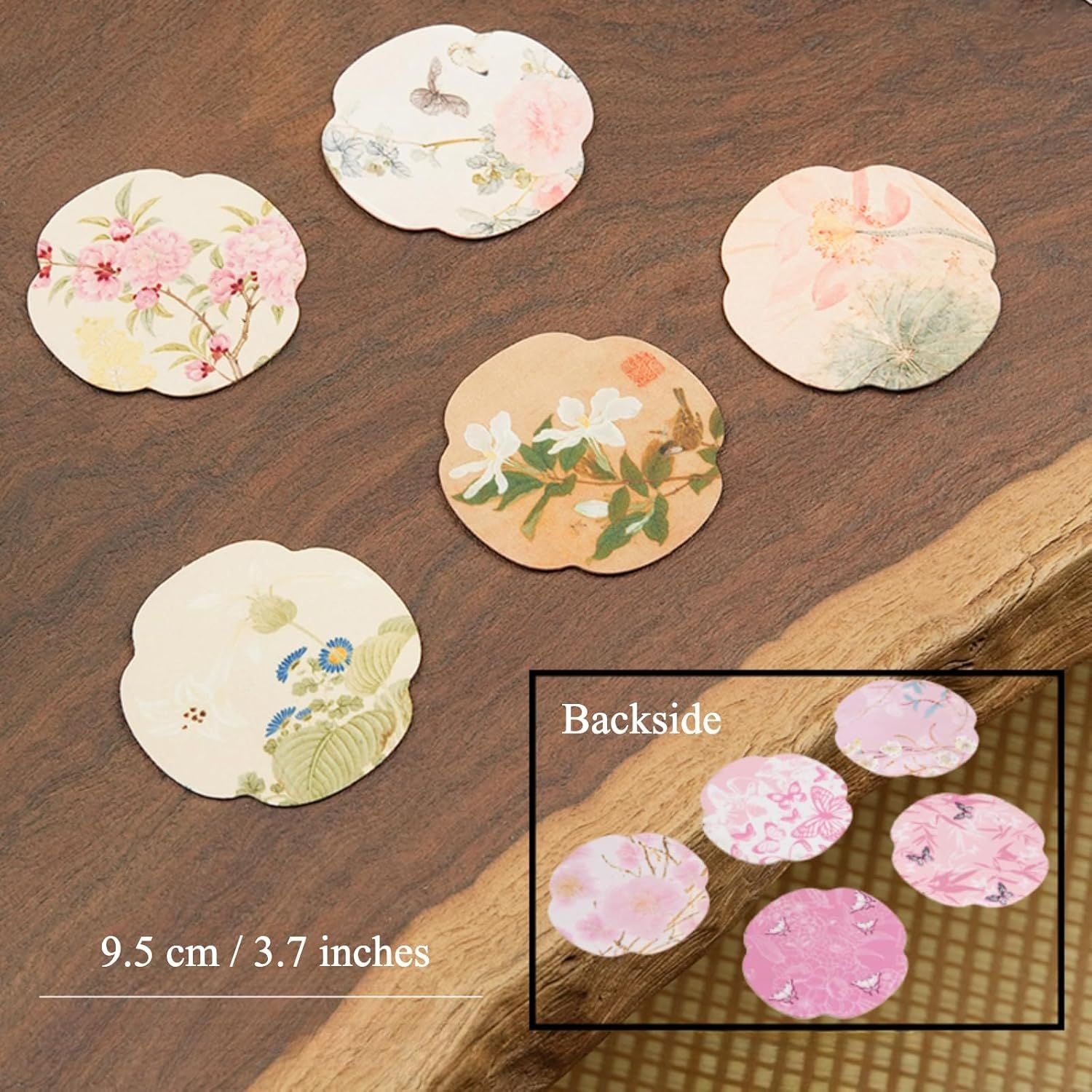 Floral Tea Cup Coasters Set of 5, Double-Sided Absorbent Pads for Heat Insulation, Teaware Accessories Floral,3.7 inches
