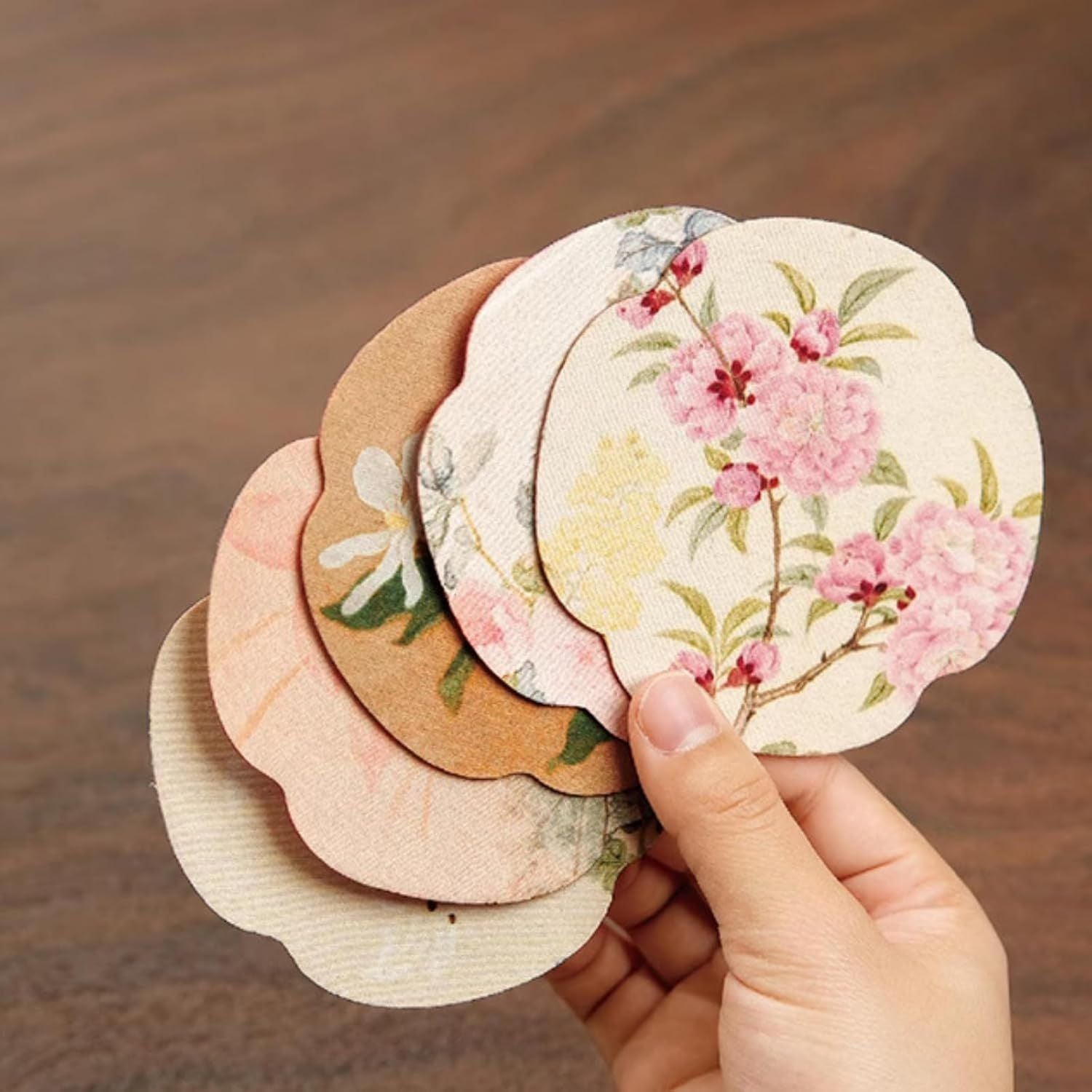 Floral Tea Cup Coasters Set of 5, Double-Sided Absorbent Pads for Heat Insulation, Teaware Accessories Floral,3.7 inches
