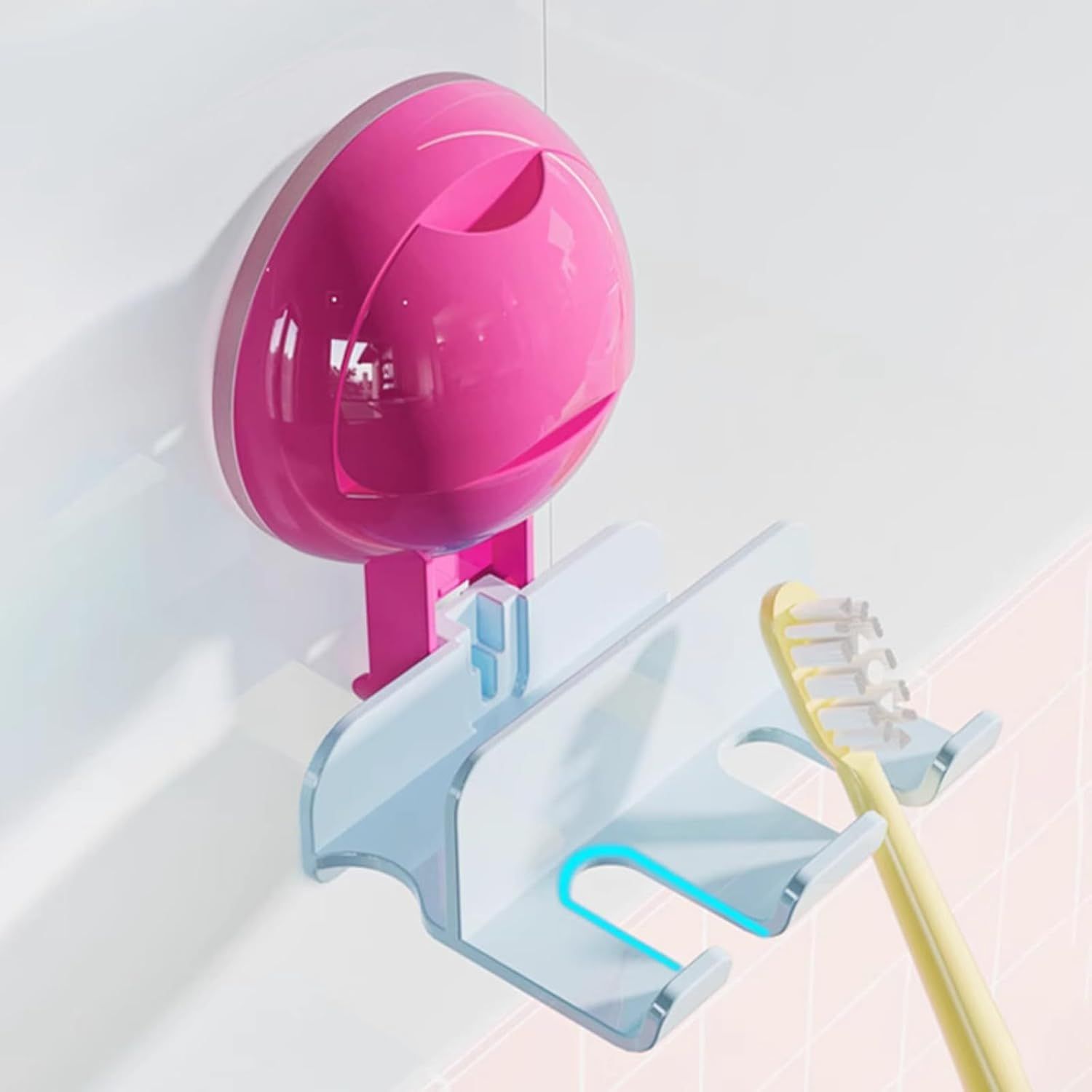 3 Pack Reusable No-Drill No-Trace Vacuum Suction Hooks, Wall-Mounted Toothbrush Holder, Storage Rack for Bathroom Blue Pink Purple