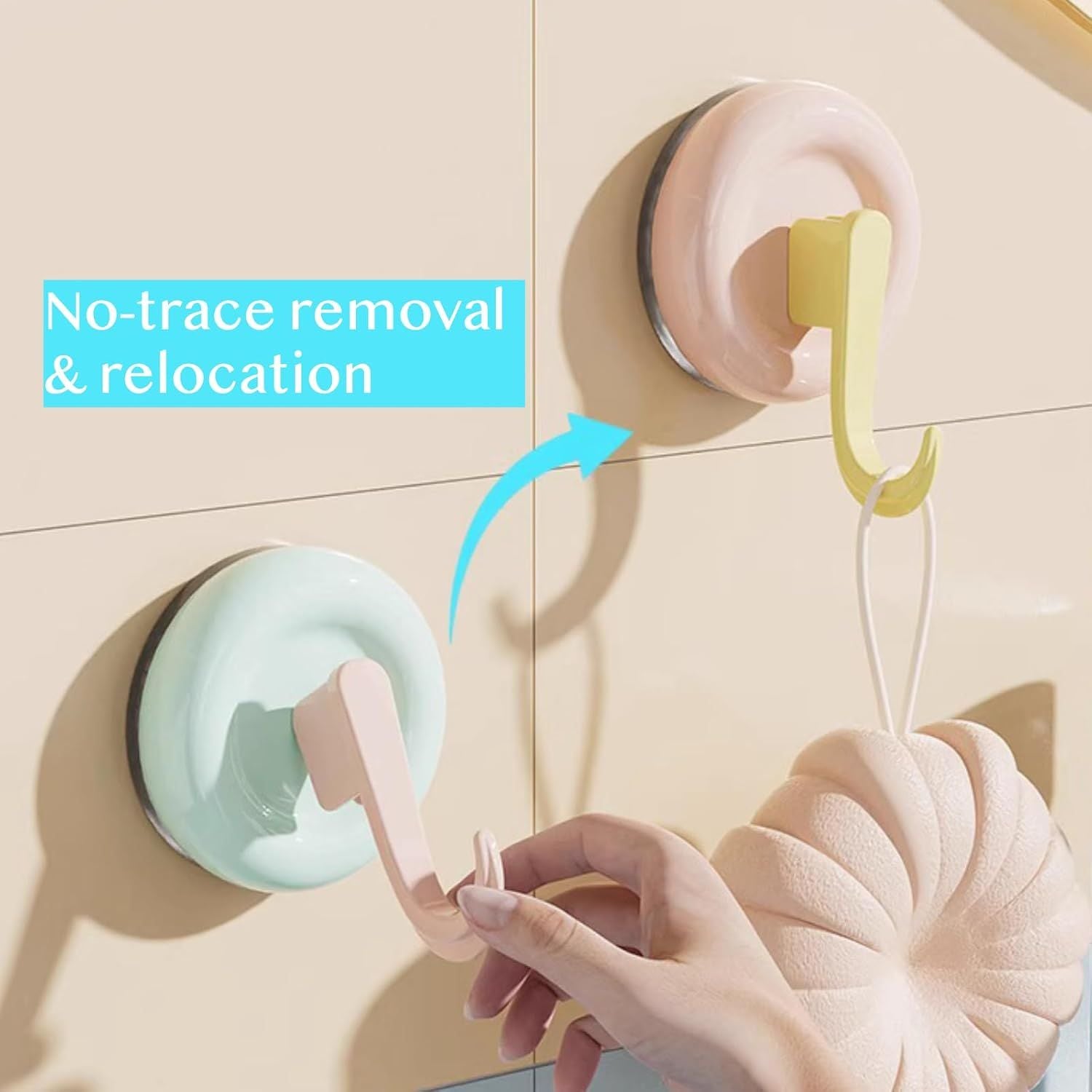 4 Pack No-Drill Reusable Vacuum Suction Hooks, Pastel Colors Heavy-Duty Door Towel Hook Bathroom Wall Organizer Blue Pink Green White
