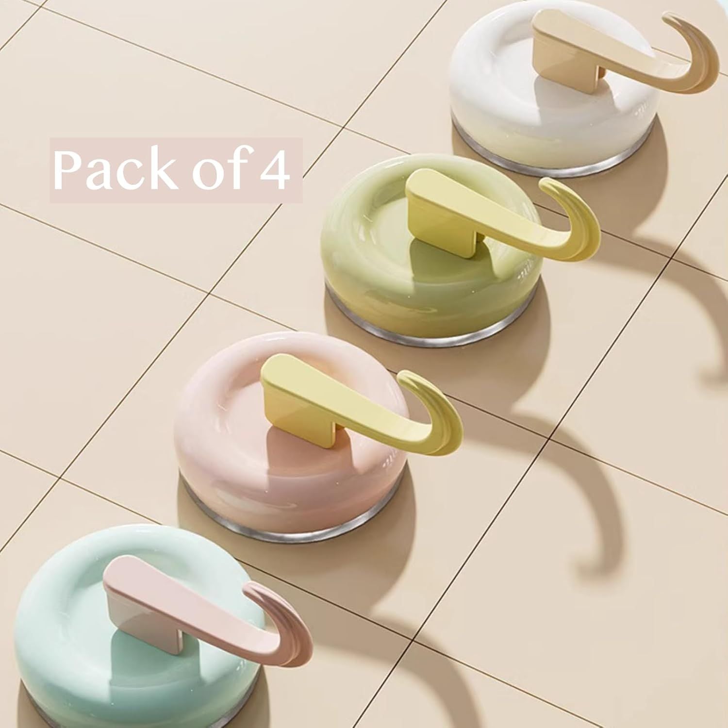 4 Pack No-Drill Reusable Vacuum Suction Hooks, Pastel Colors Heavy-Duty Door Towel Hook Bathroom Wall Organizer Blue Pink Green White