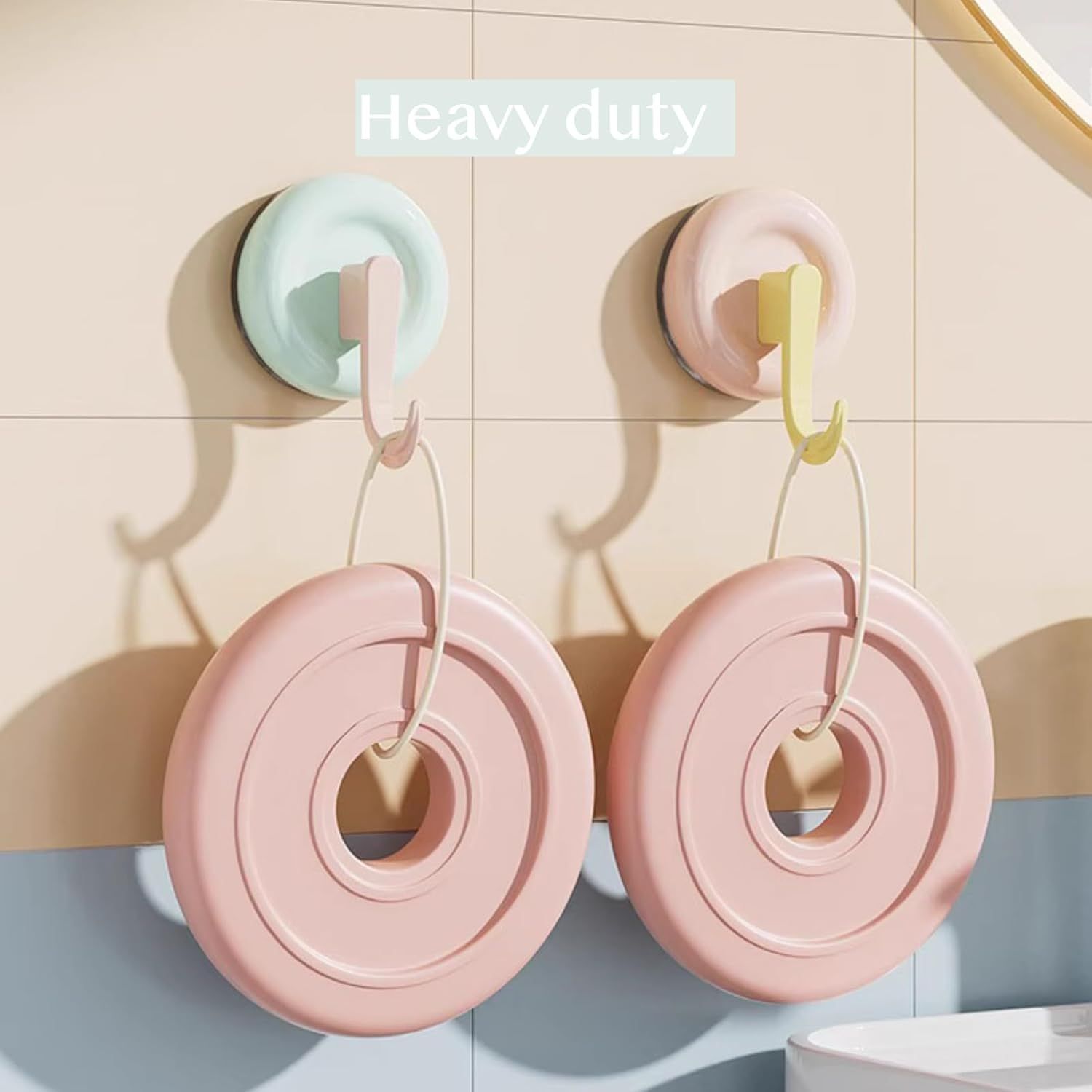4 Pack No-Drill Reusable Vacuum Suction Hooks, Pastel Colors Heavy-Duty Door Towel Hook Bathroom Wall Organizer Blue Pink Green White