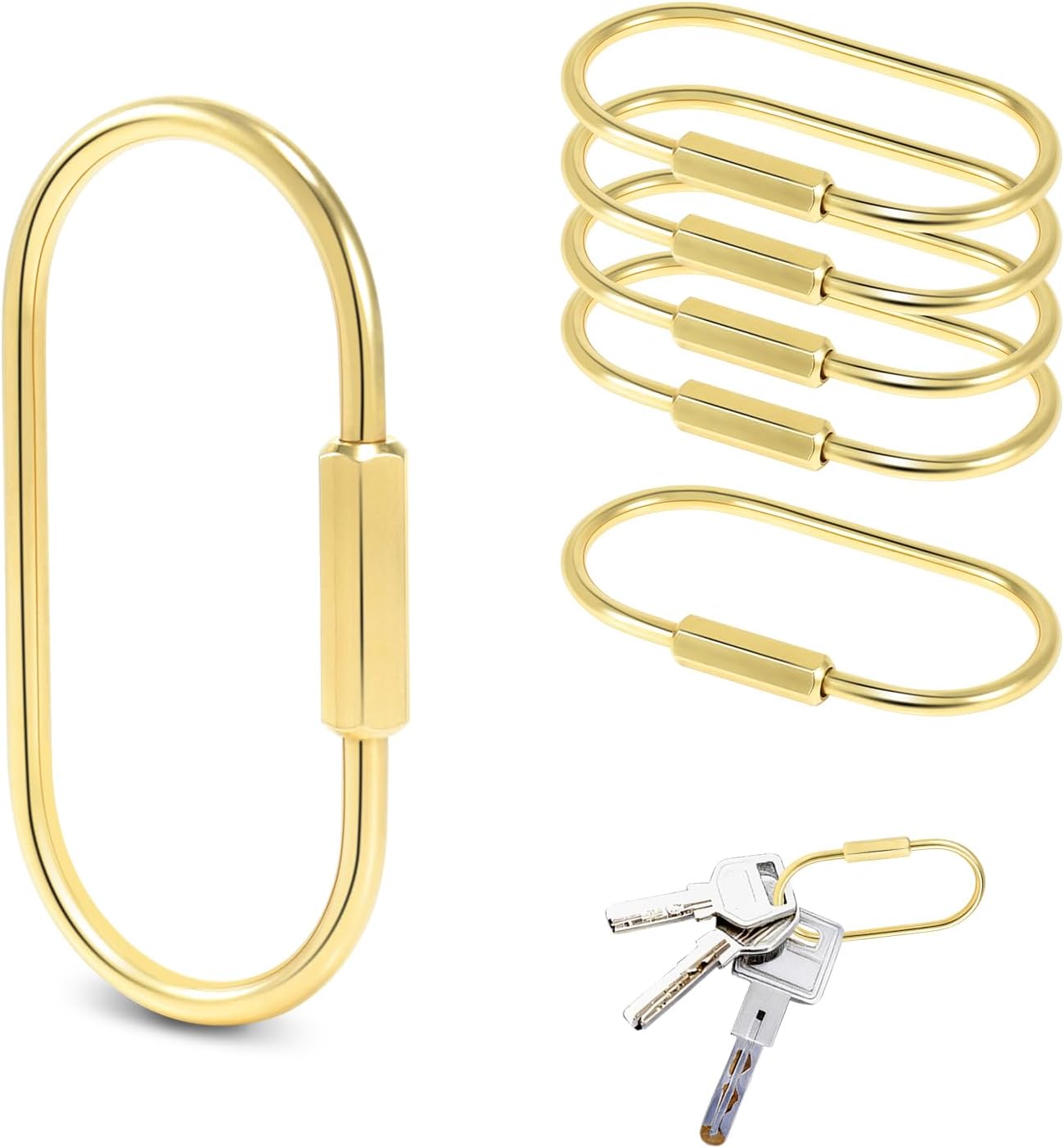 6 Pack Brass Keychain Gold Carabiner Clip with Secure Locking Screw Carabiners Key Holder Keychains Key Ring for Outdoor Camping Paracord Lanyard Keys Chain Backpack Bags Luggage Tags Clip Anti-Theft