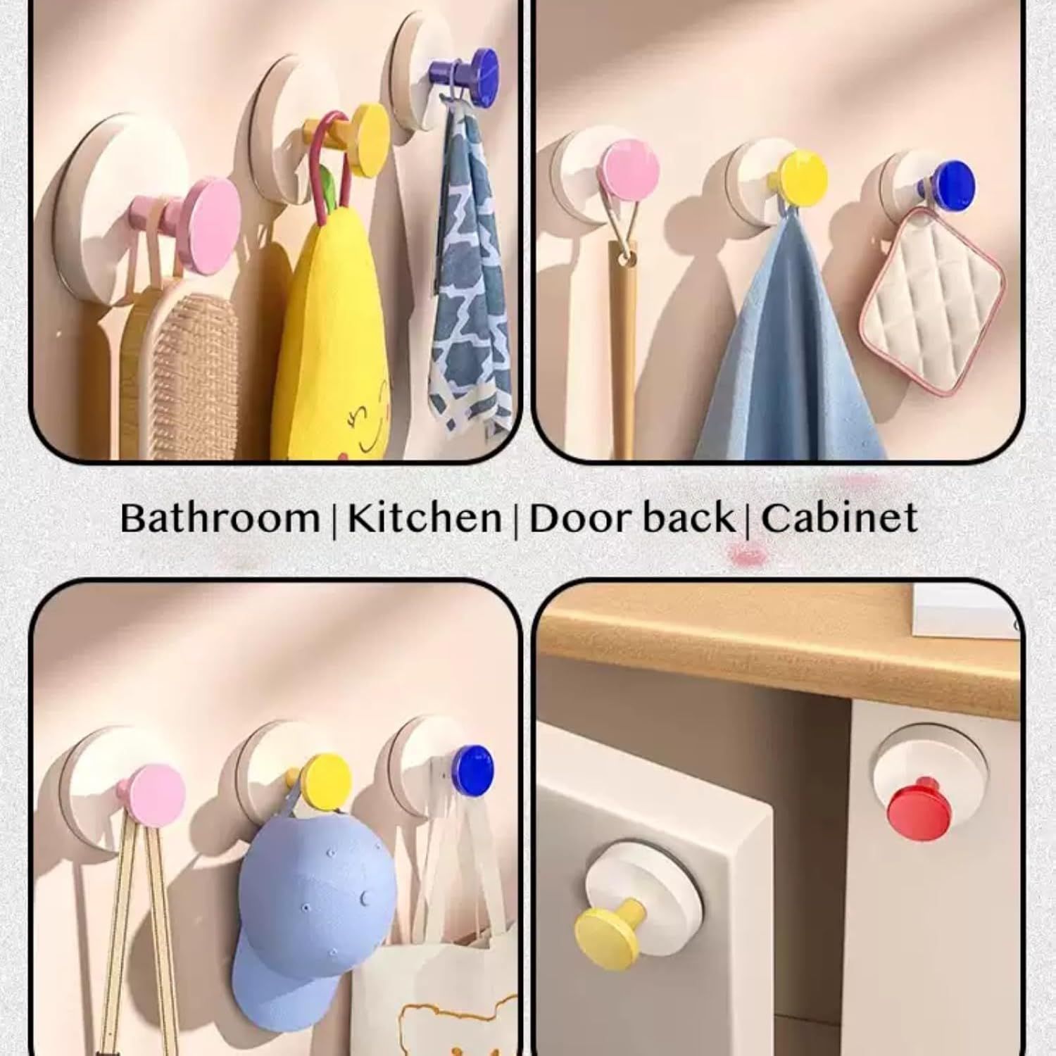 4 Pack No-Drill No-Trace Reusable Vacuum Suction Cup Hooks for Entryway, Doorway Key Holder, Hat Rack Organizer, Bathroom Hanger Round