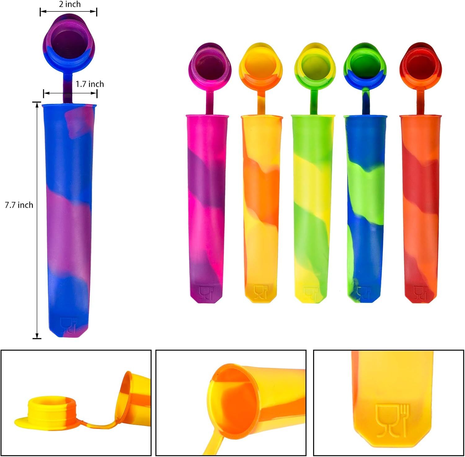 6 Pack Silicone Popsicles Molds, Multicolor Baby Popsicle Ice Pop Molds, Reusable DIY Frozen Popsicles Maker for Kids with Lid