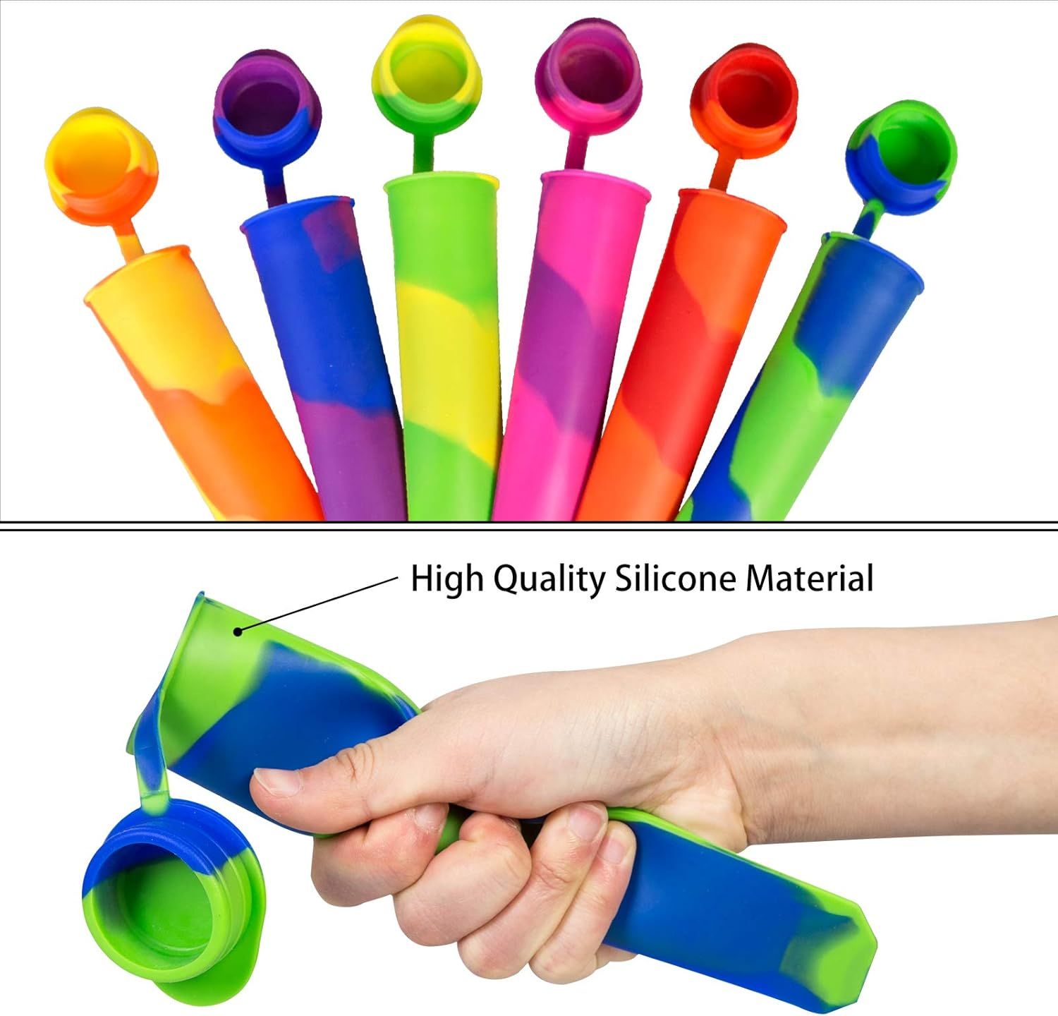6 Pack Silicone Popsicles Molds, Multicolor Baby Popsicle Ice Pop Molds, Reusable DIY Frozen Popsicles Maker for Kids with Lid