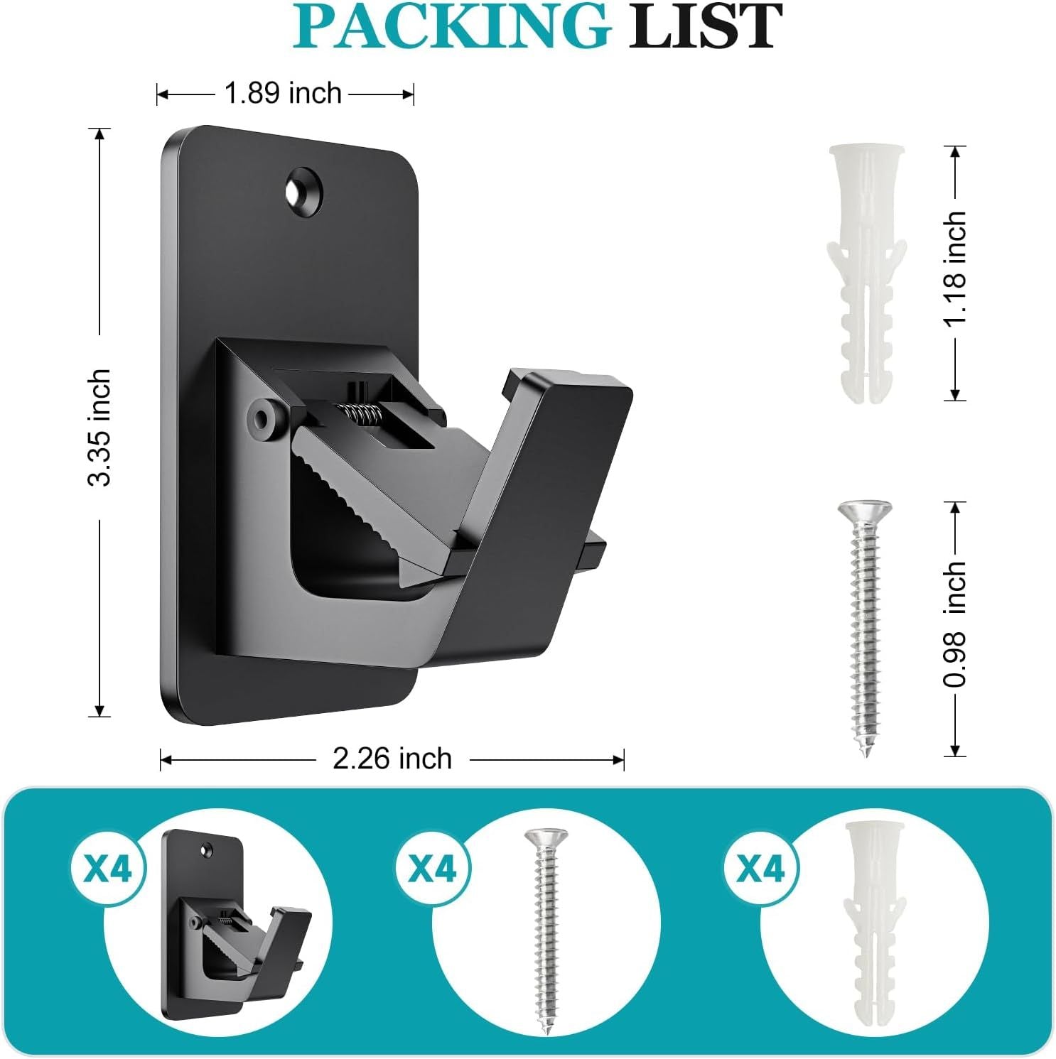 Adhesive No Drill Curtain Rod Brackets - Heavy Duty 30LB Holders for Bathroom Bedroom Kitchen, Universal Damage-Free Window Rod Hooks with Nail-Free Installation 4PC Black