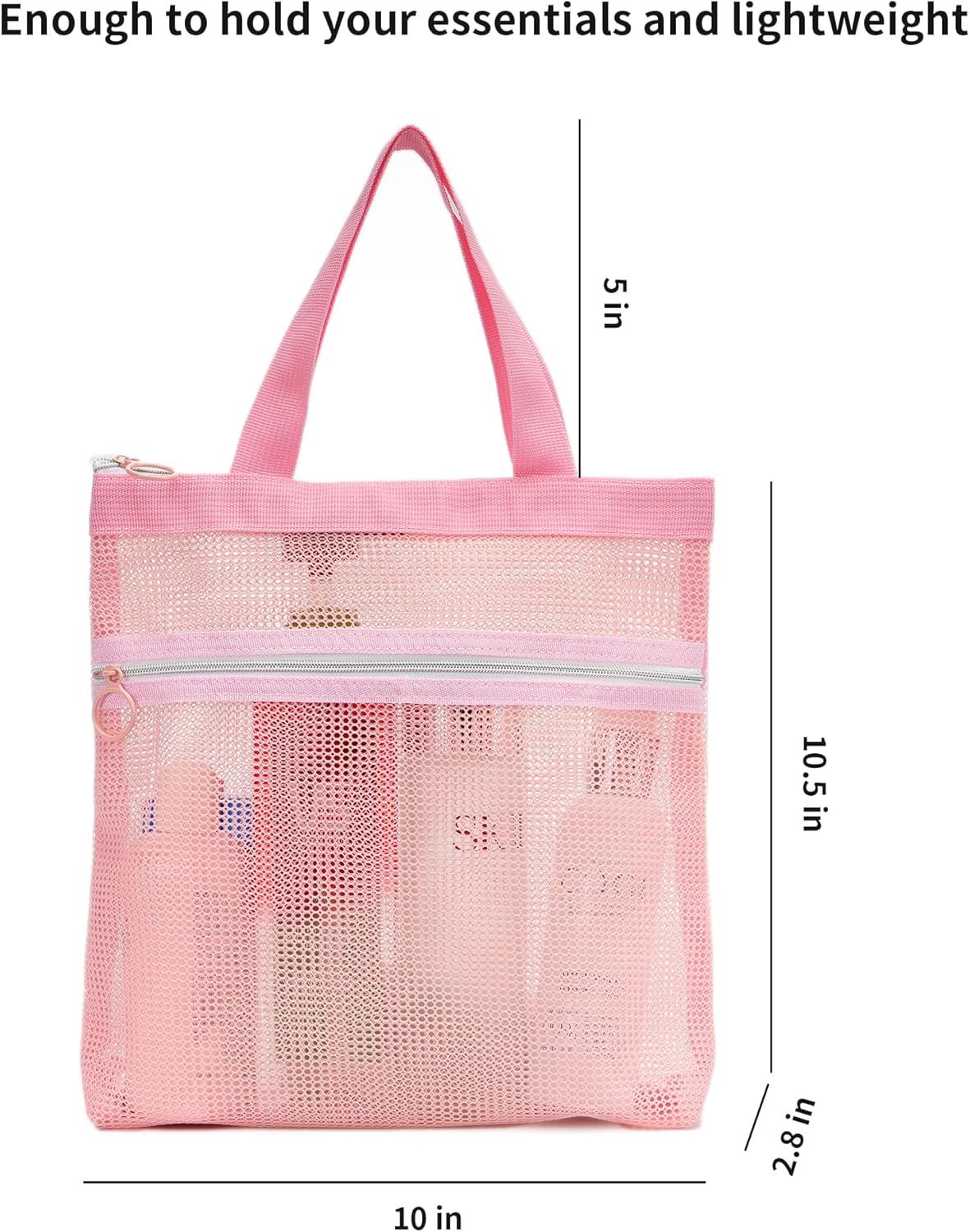 Mesh Shower Caddy Bag Portable Small Hanging Toiletry Tote Bag for Gym Travel Beach Bathroom Sunscreen Pink