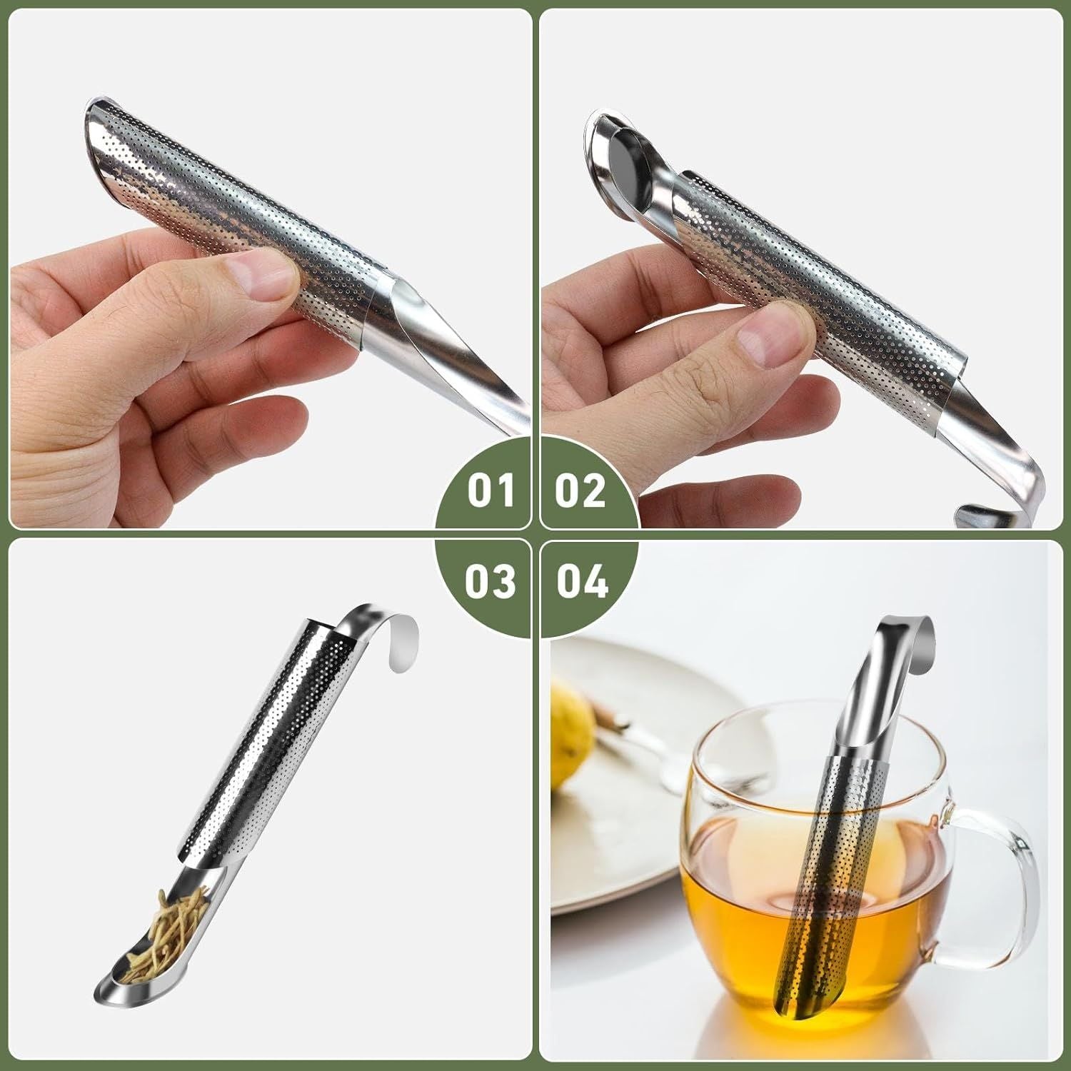 3 Pack Tea Infuser, Tea Strainer with Extra Fine Mesh for Loose Tea Leaf, Long Handle Stainless Steel Tea Strainer for Leaf Tea, Coffee, Spices, Seasonings