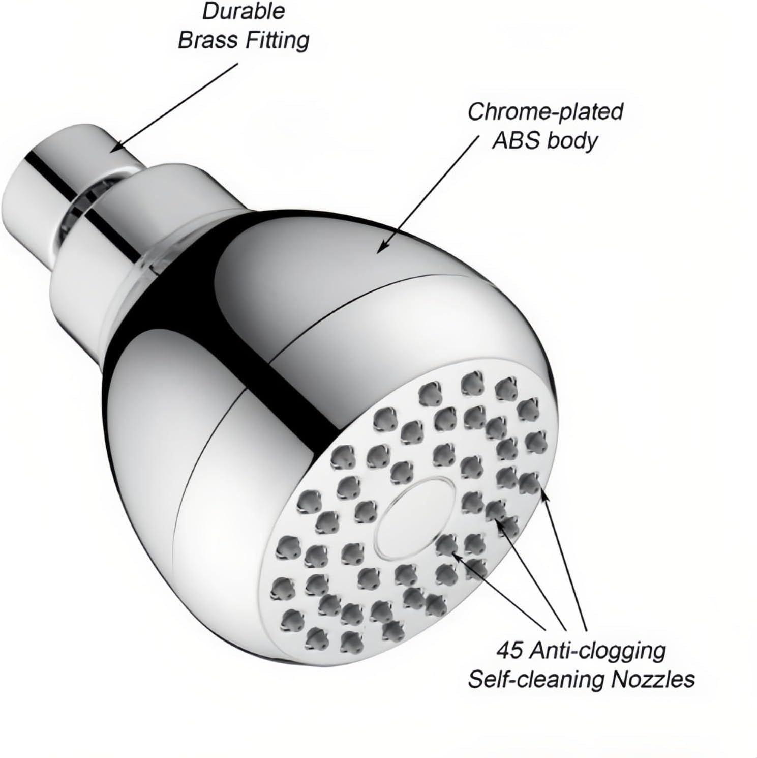 High Pressure Shower Head 3" Chrome - 360° Rotating Self-Cleaning Jets, Water Saving Flow Optimizer, Easy Install & Rustproof ABS, Spa Rainfall Spray for Adults/Elderly
