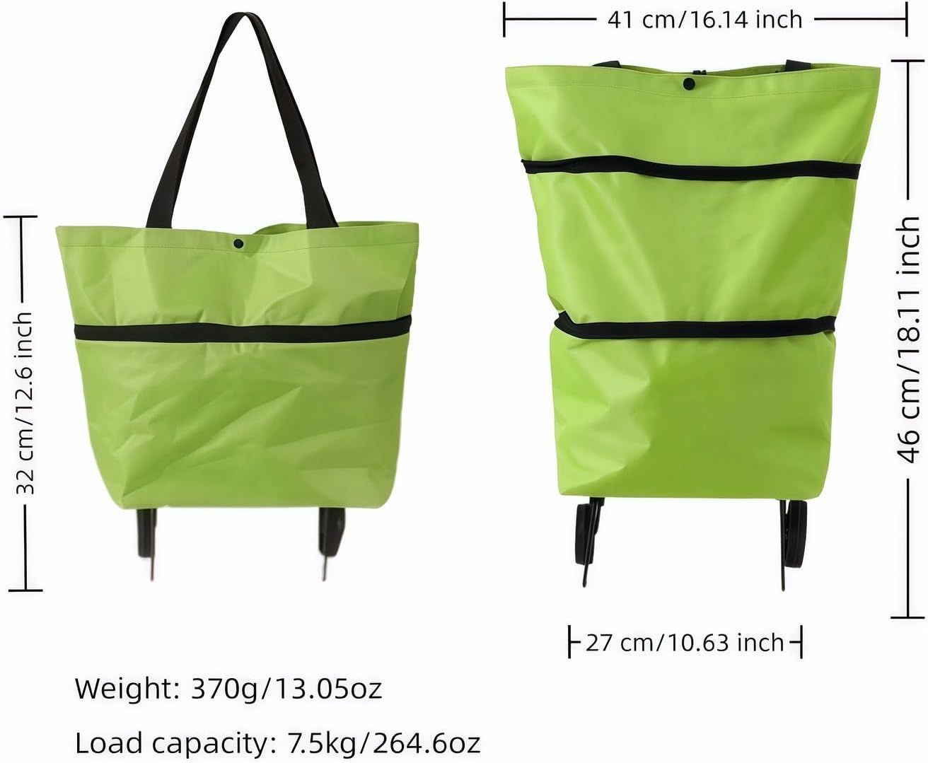 2-in-1 Foldable Shopping Cart with Wheels,Waterproof & Sturdy Grocery Bag Hand Truck, Collapsible Portable Rolling Tote for Supermarket,Laundry,Travel,33 lbs Capacity,Waterproof Oxford Fabric