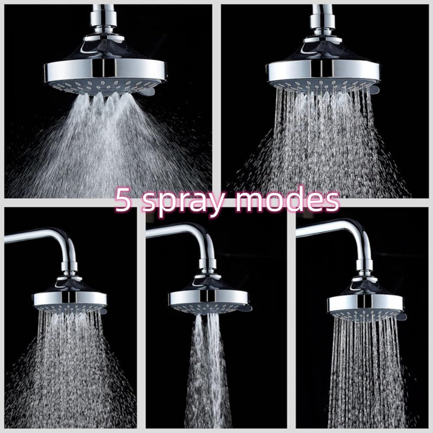 Shower Head High High Flow Pressure Rain Fixed Showerhead 5-Setting with Bathroom Showerhead with Adjustable Brass Ball Joint - for Luxury Shower Experience Even at Low Water Pressure