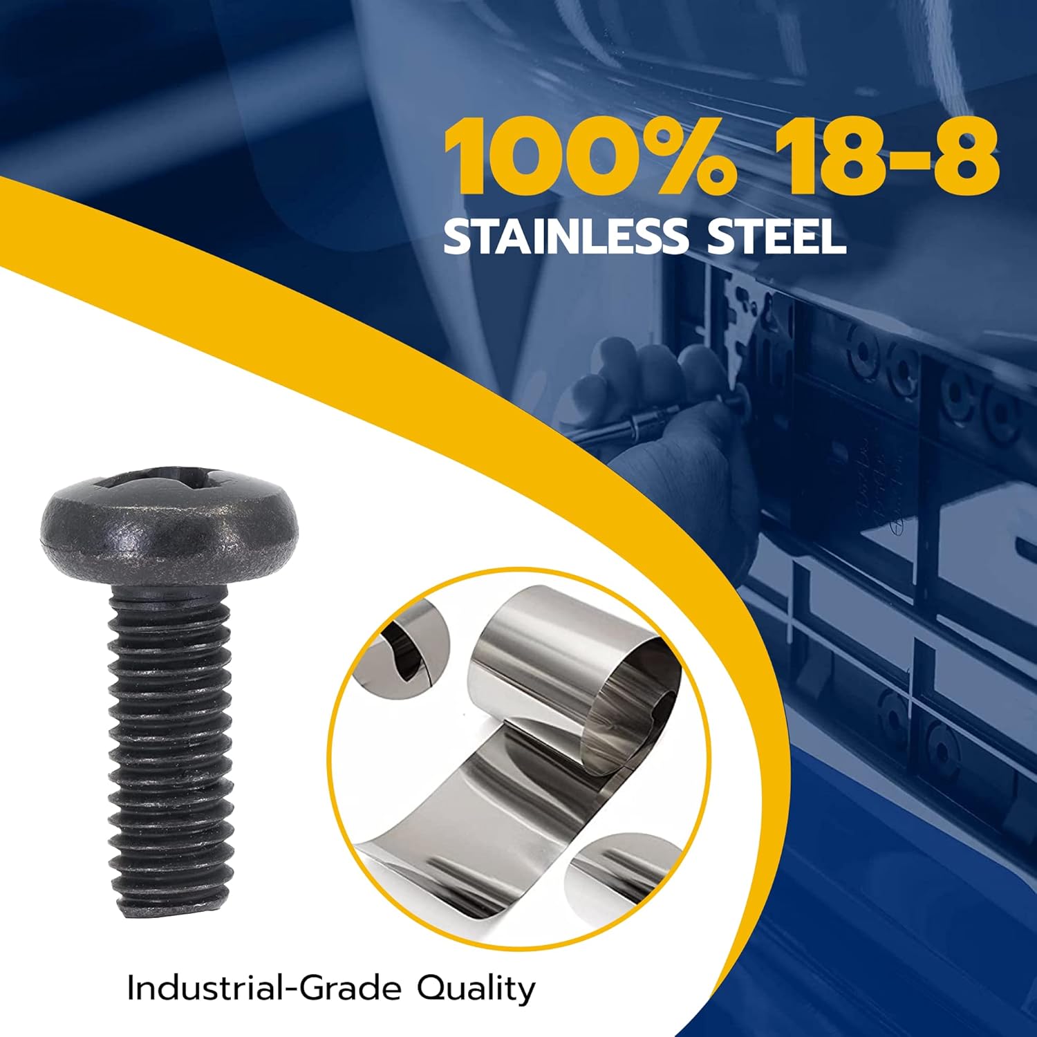Black License Plate Screws for Lexus, Toyota, and Honda, Phillips Machine Pan Head 18-8, Stainless Steel, M6-1.0 x 16 mm Bolt Pack of 4