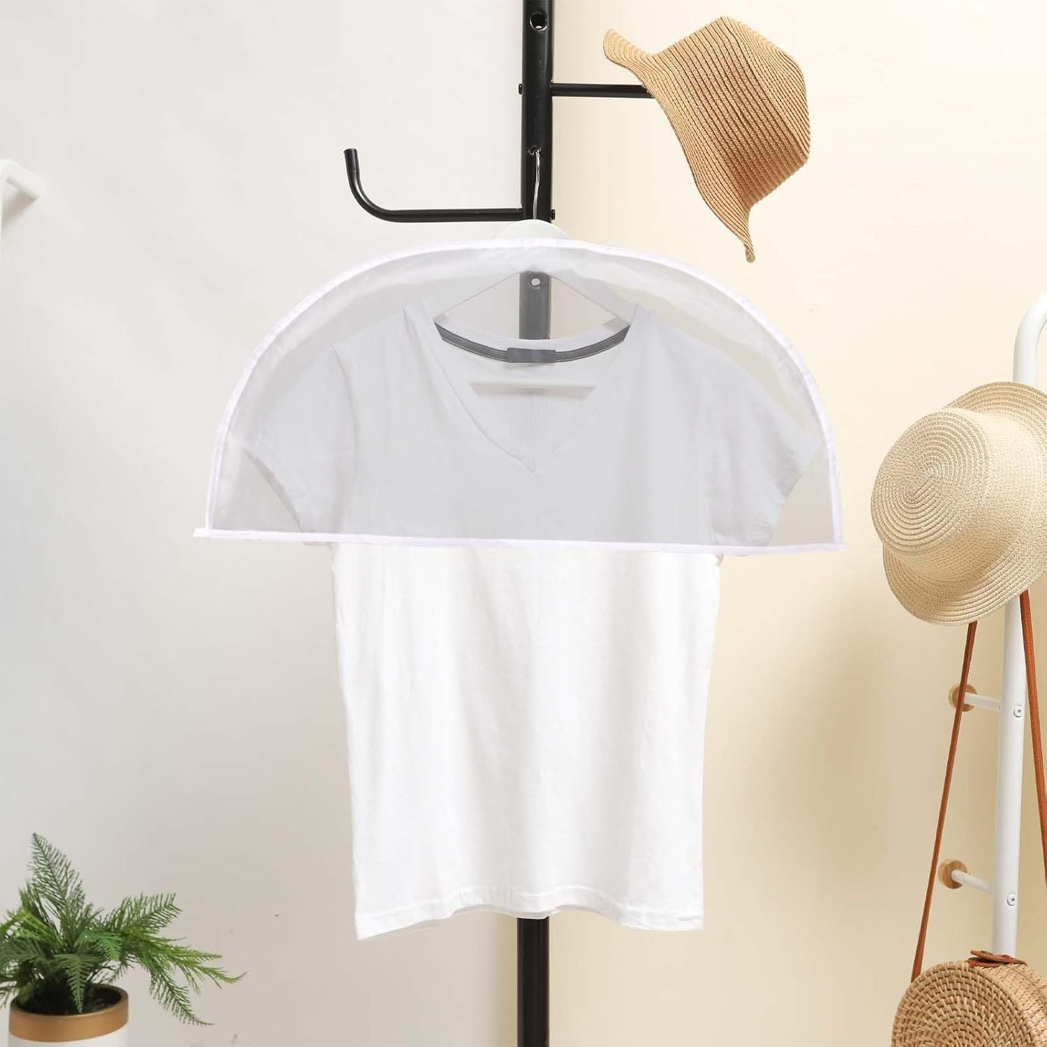 4 Pack Clear Clothing Hanger Shoulder Covers for Clothes Breathable Plastic Gusseted Garment Shoulder Dust Cover Bags Protectors for Hanging Clothes, Suit, Coats, Jackets, Dress Open Closet Storage