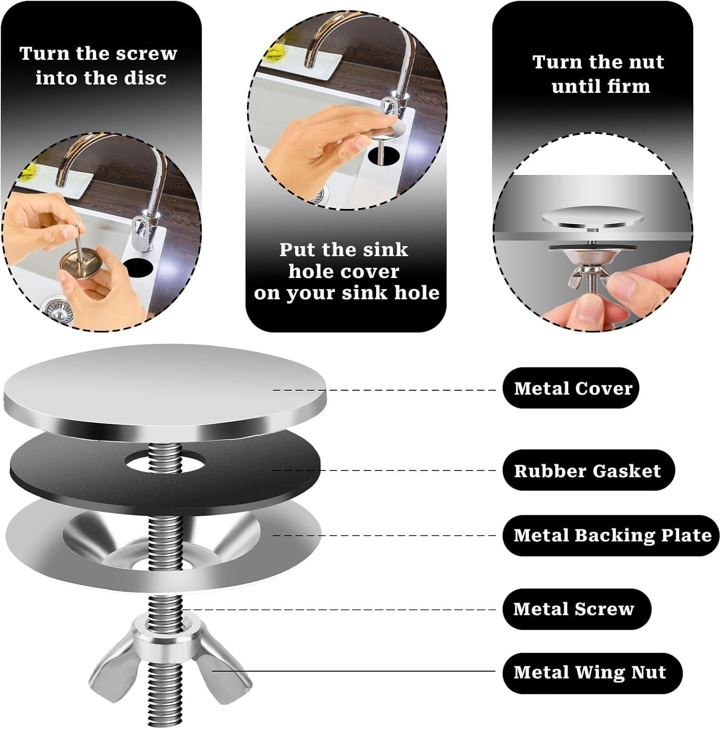 2 Pack 2" Kitchen Sink Hole Cover Stainless Steel Kitchen Faucet Hole Cover Sink Caps for Top Holes, Silver Sink Tap Hole Plate Stopper Covers Metal Sink Hole Plug