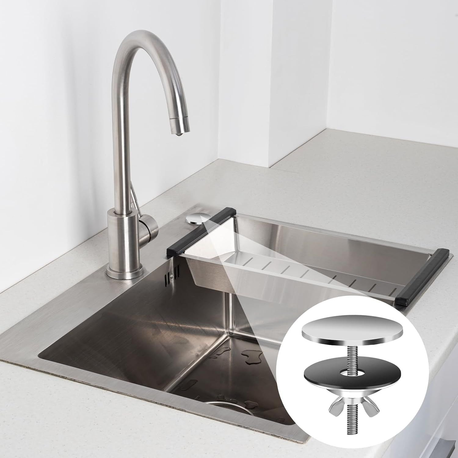 2 Pack 2" Kitchen Sink Hole Cover Stainless Steel Kitchen Faucet Hole Cover Sink Caps for Top Holes, Silver Sink Tap Hole Plate Stopper Covers Metal Sink Hole Plug