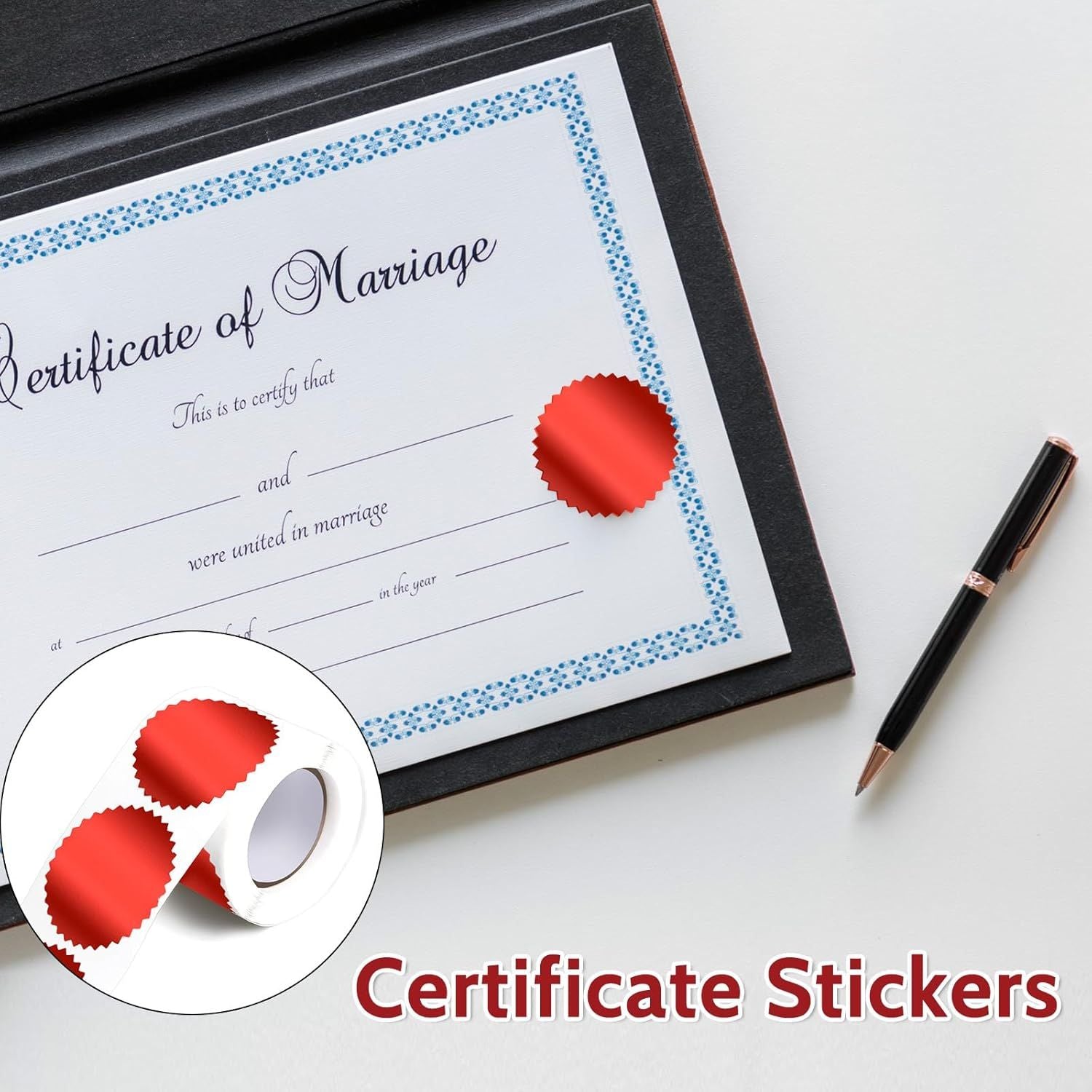 Red Embossing Stickers 2" Round Labels Foil Blank Stickers Metallic Seals for Package, Wedding Envelope, Graduation, Valentine's Day，Certificate Wafer Seals with Serrated Edge 250 pcs Per Roll