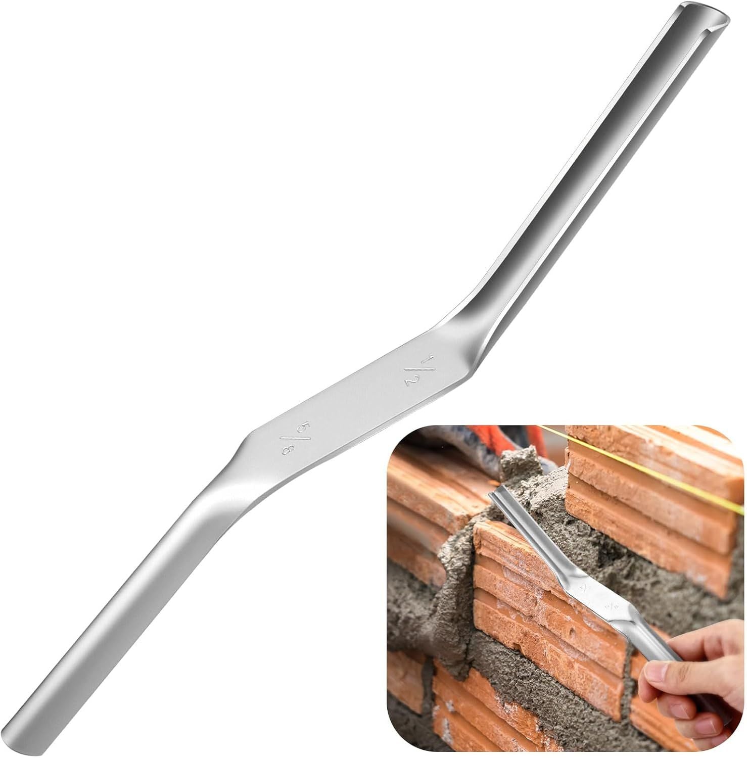 1pcs Tuck Pointing Tools Stainless Steel Masonry Jointer Double Ended Concrete Brick and Block Straightener Tool Wall for Cement Pointing Trowel Tuck Tools 1/2" x5/8"