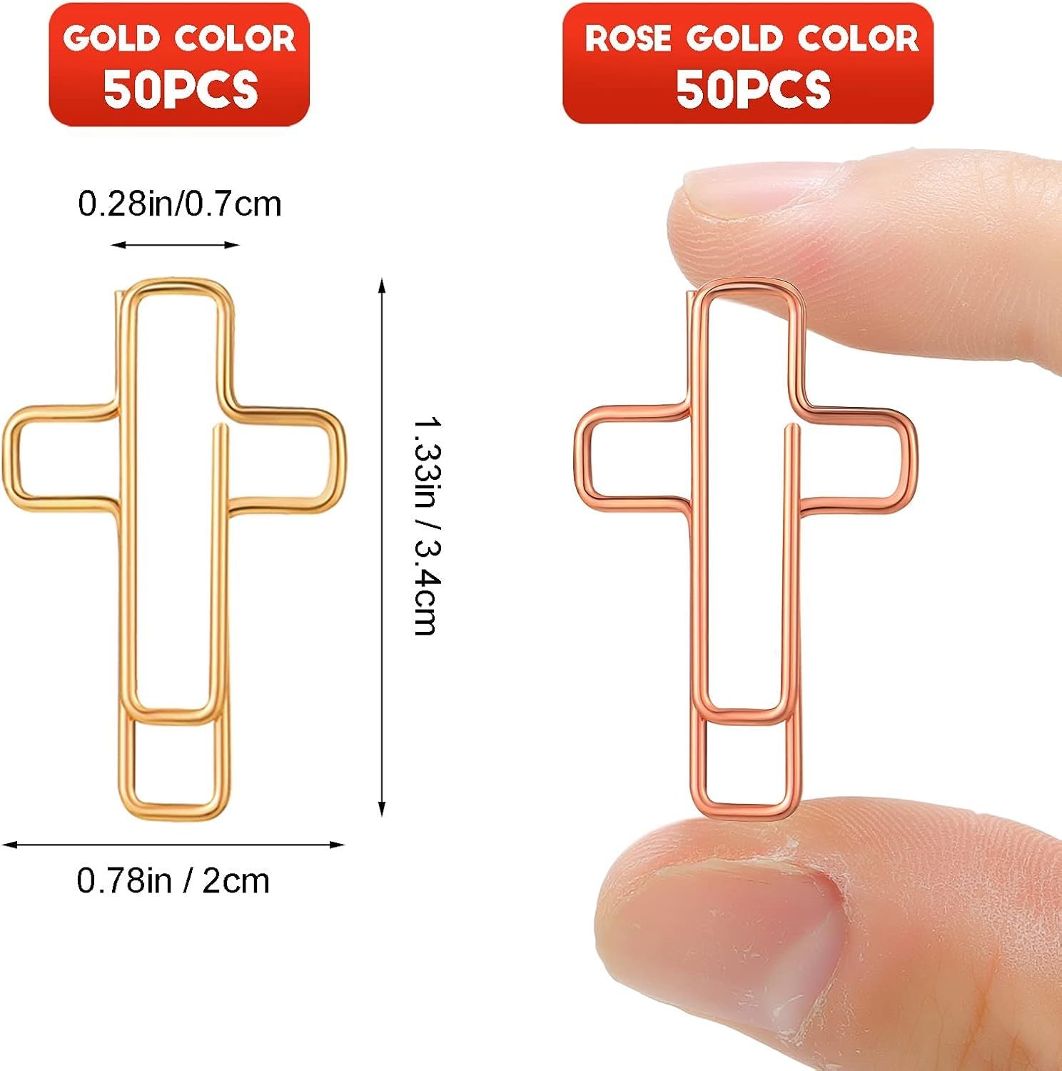 100 Pieces Cross Paper Clips with Clear Plastic Box Gold and Rose Gold Color Cute Paperclips Christian Journaling Supplies Metal Clamps Bible Study Gifts for Bookmark Office Document Note