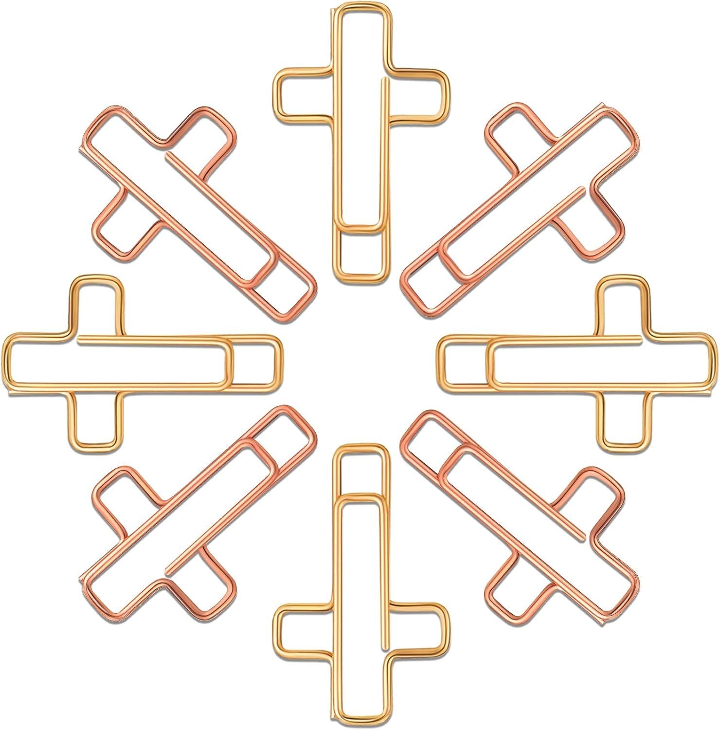 100 Pieces Cross Paper Clips with Clear Plastic Box Gold and Rose Gold Color Cute Paperclips Christian Journaling Supplies Metal Clamps Bible Study Gifts for Bookmark Office Document Note