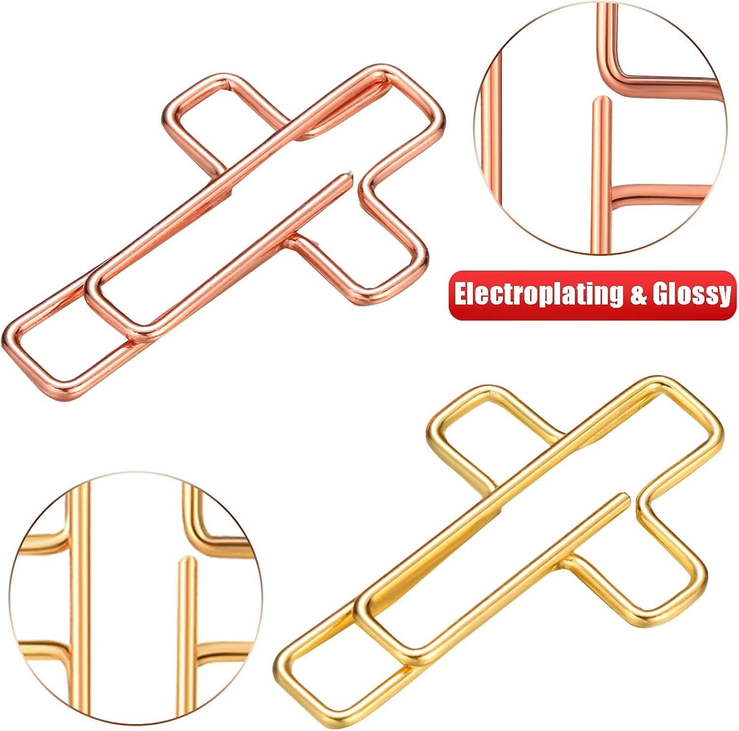 100 Pieces Cross Paper Clips with Clear Plastic Box Gold and Rose Gold Color Cute Paperclips Christian Journaling Supplies Metal Clamps Bible Study Gifts for Bookmark Office Document Note