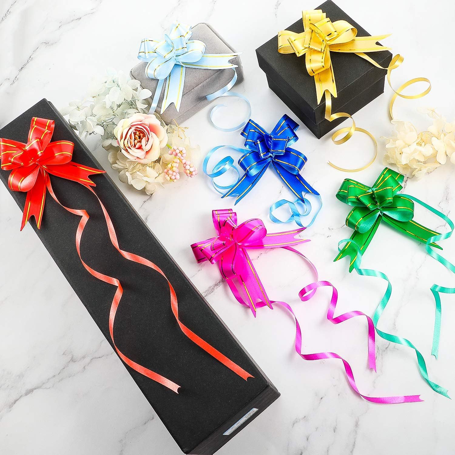 240 Pieces Pull Bows Decorative Assorted Colors Gift Wrap Ribbon Pull Bows for Christmas Wedding Party Birthday Car Holiday Presents Bags Baskets Bottles Decorations, Random Color