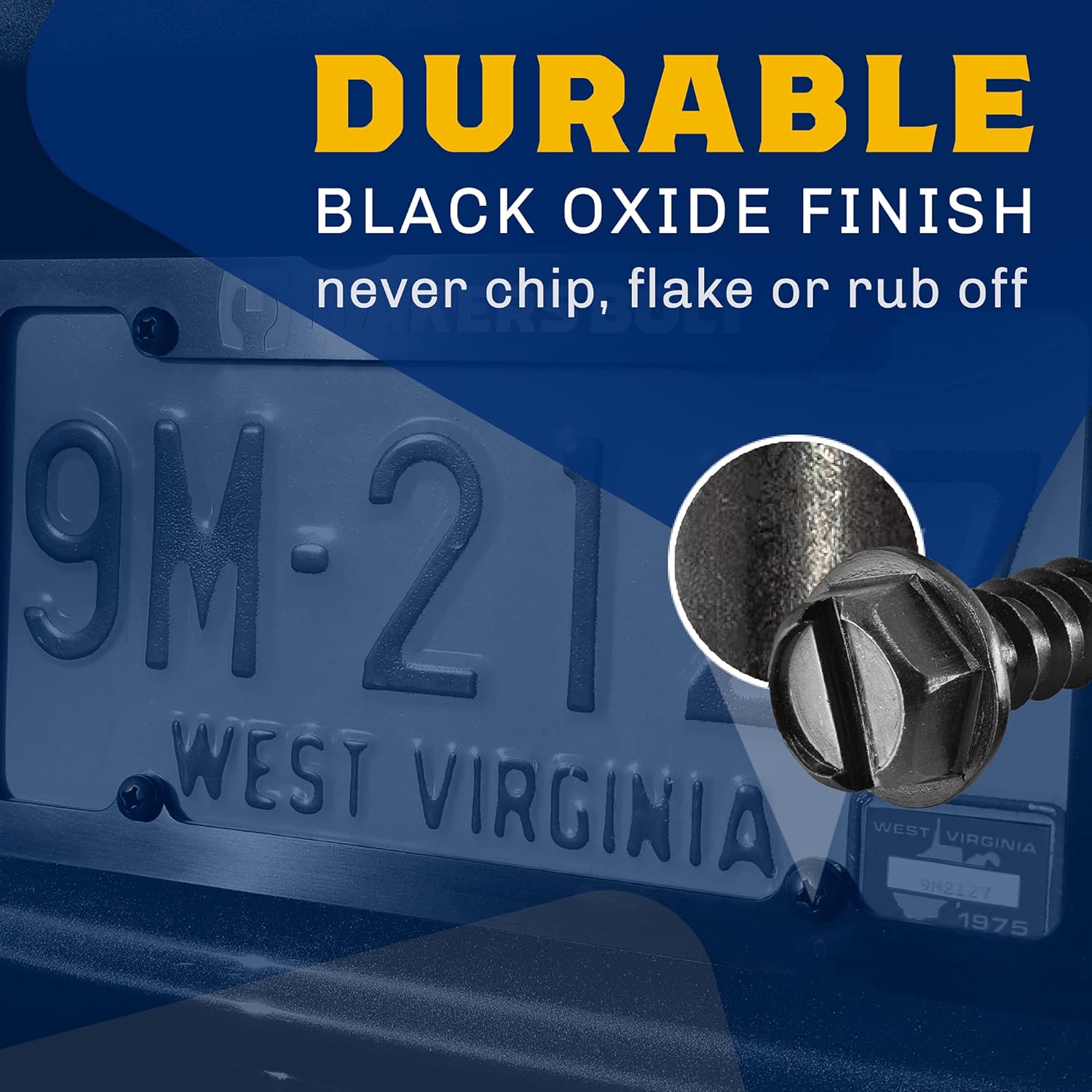 Black License Plate Screws, Rustproof 18-8 Stainless Steel, Black Oxide Finish Applied in The USA by Makers Bolt Pack of 4