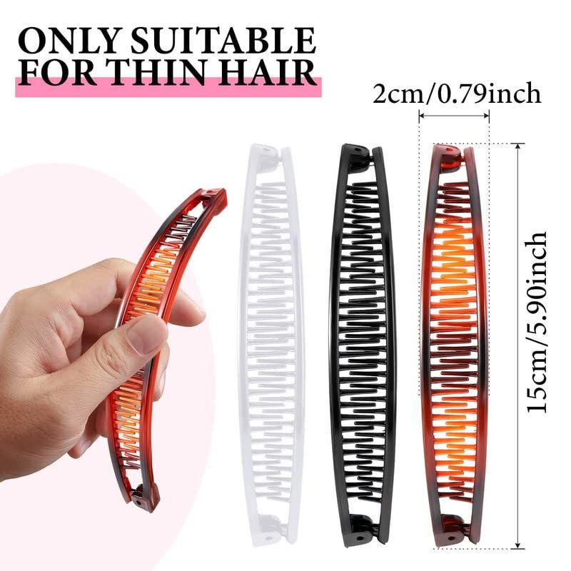 6 Pcs Banana Clip Hair Clincher Combs Classic Banana Hair Clip Fish Shape Ponytail Clips for Women Girls Thick Curly Thin Fine Hair Brown, White, Black
