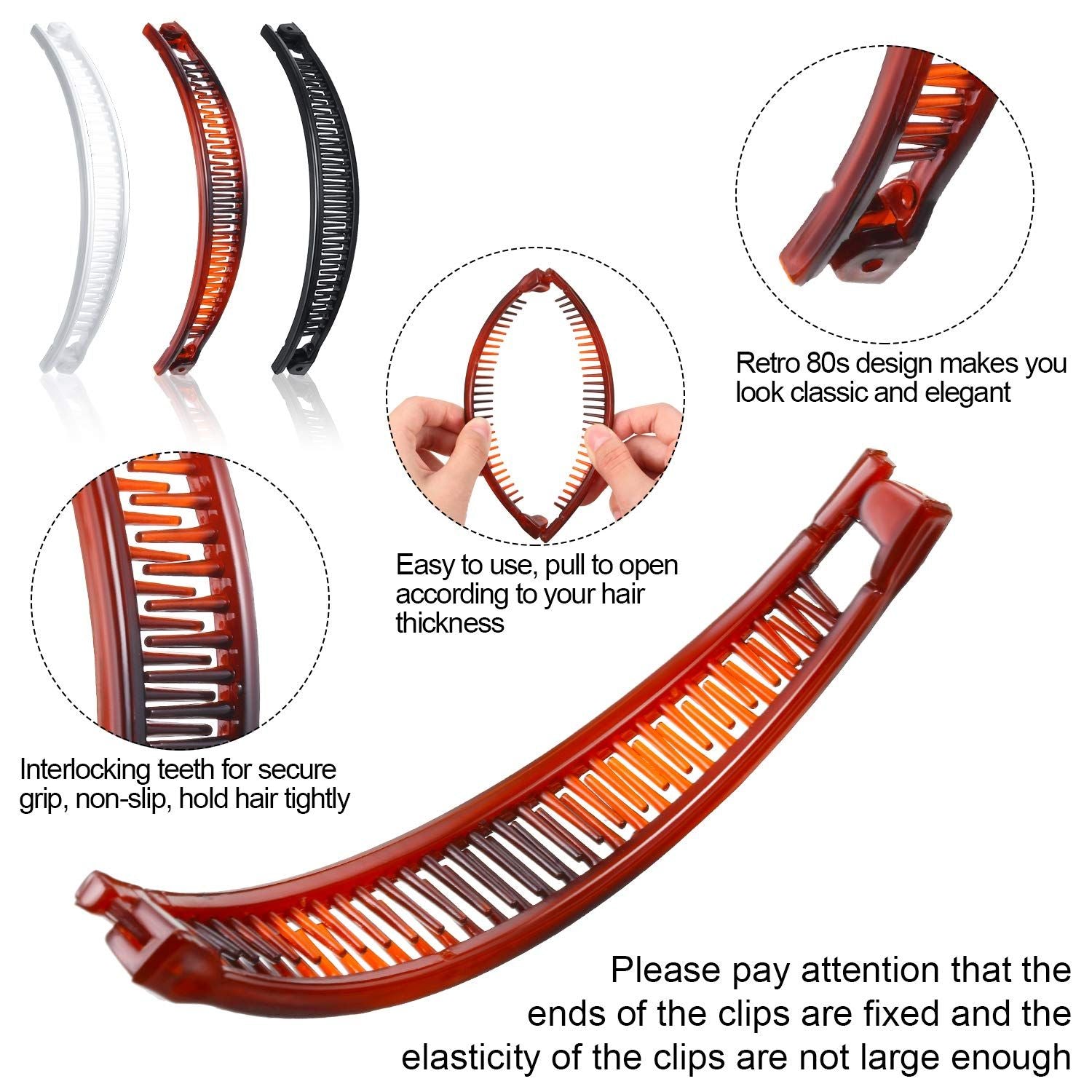 6 Pcs Banana Clip Hair Clincher Combs Classic Banana Hair Clip Fish Shape Ponytail Clips for Women Girls Thick Curly Thin Fine Hair Brown, White, Black