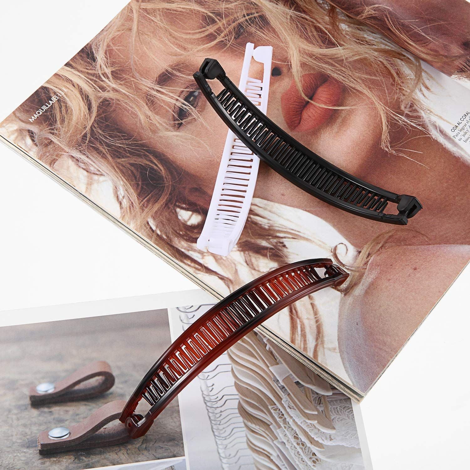 6 Pcs Banana Clip Hair Clincher Combs Classic Banana Hair Clip Fish Shape Ponytail Clips for Women Girls Thick Curly Thin Fine Hair Brown, White, Black