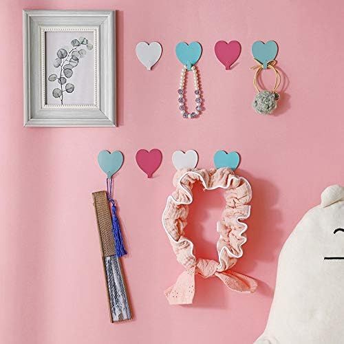 12 Pack Heart Shaped Decorative Wall Hooks, Stainless Steel Strong Adhesive Wall Hook for Home Kitchen Bathroom Multicolor