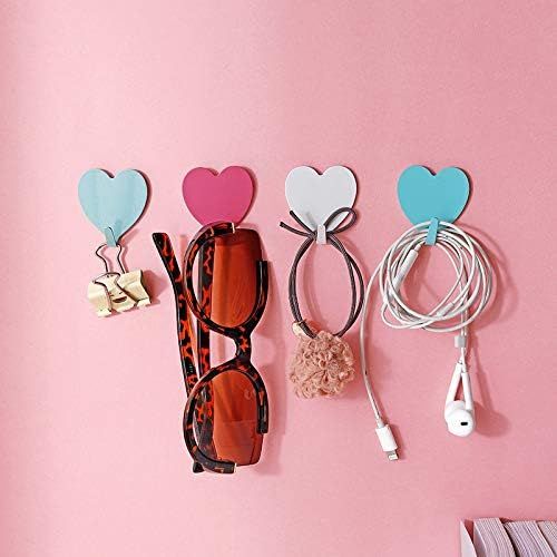 12 Pack Heart Shaped Decorative Wall Hooks, Stainless Steel Strong Adhesive Wall Hook for Home Kitchen Bathroom Multicolor