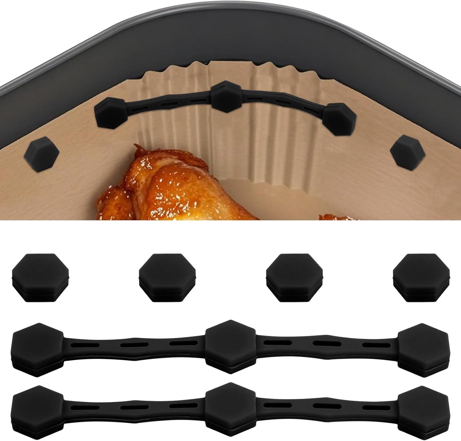 2 Sets Air Fryer Magnet Silicone Buckle, Air Fryer Magnets for Parchment Paper Liners Silicone Magnetic Buckle Prevent Paper Burning Kitchen Accessories Black