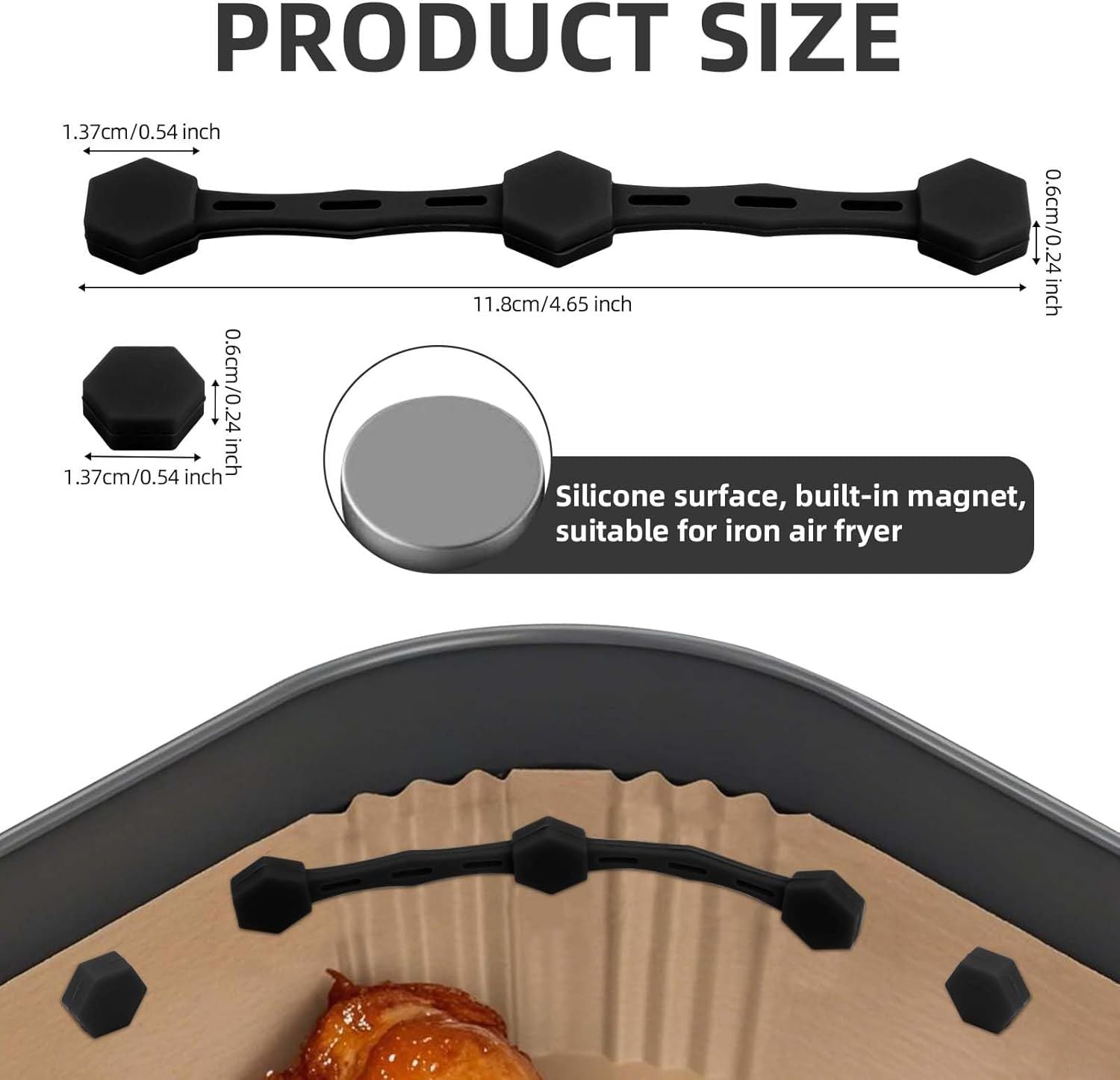 2 Sets Air Fryer Magnet Silicone Buckle, Air Fryer Magnets for Parchment Paper Liners Silicone Magnetic Buckle Prevent Paper Burning Kitchen Accessories Black
