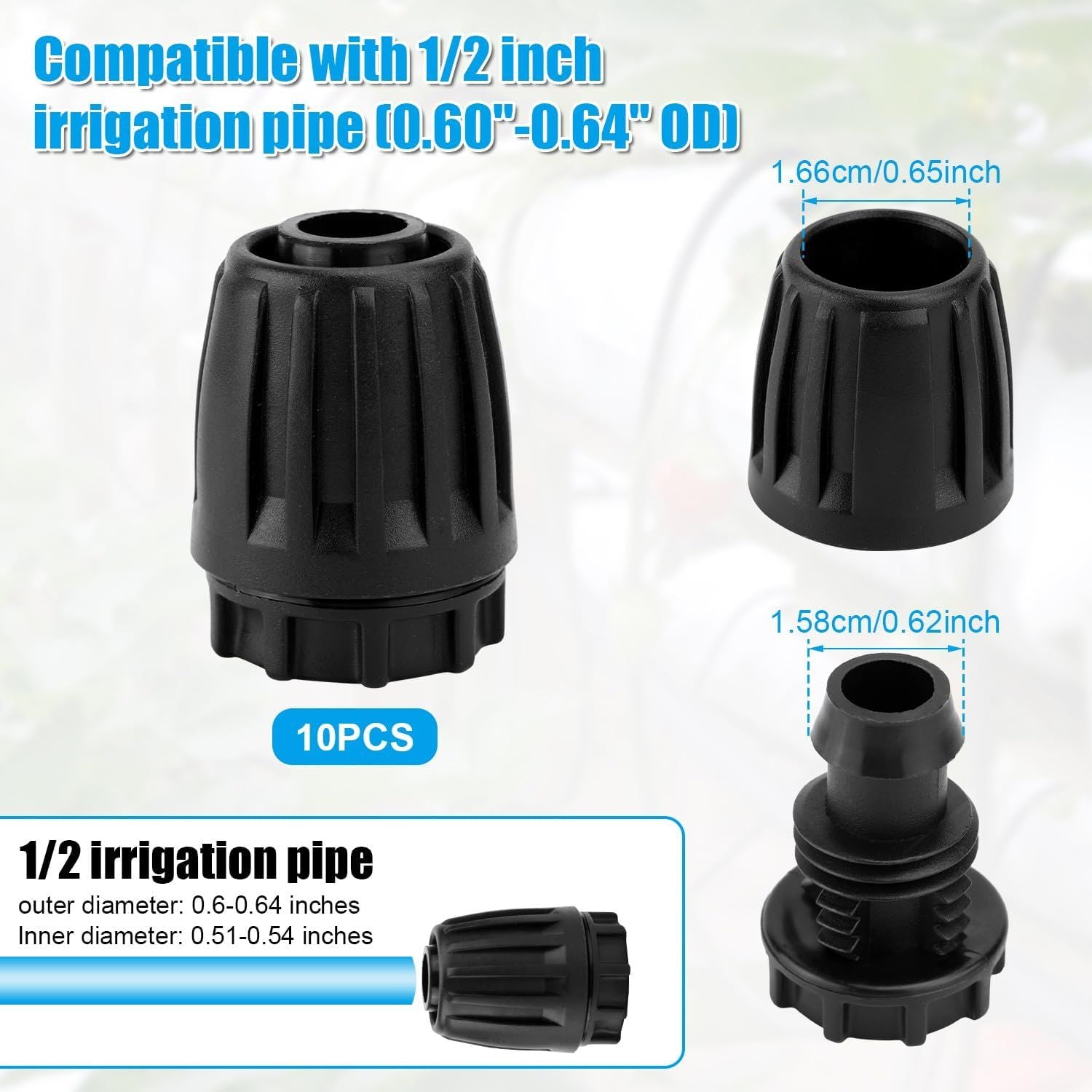 10pcs 1/2 Inch Irrigation End Caps, Anti-Drop Barbed Lock Nut End Hose Plugs Fittings for 1/2" ID x 0.6-0.63" OD 16mm Drip Tubing Connectors for Garden Watering System Drip Line Sprinkler Parts