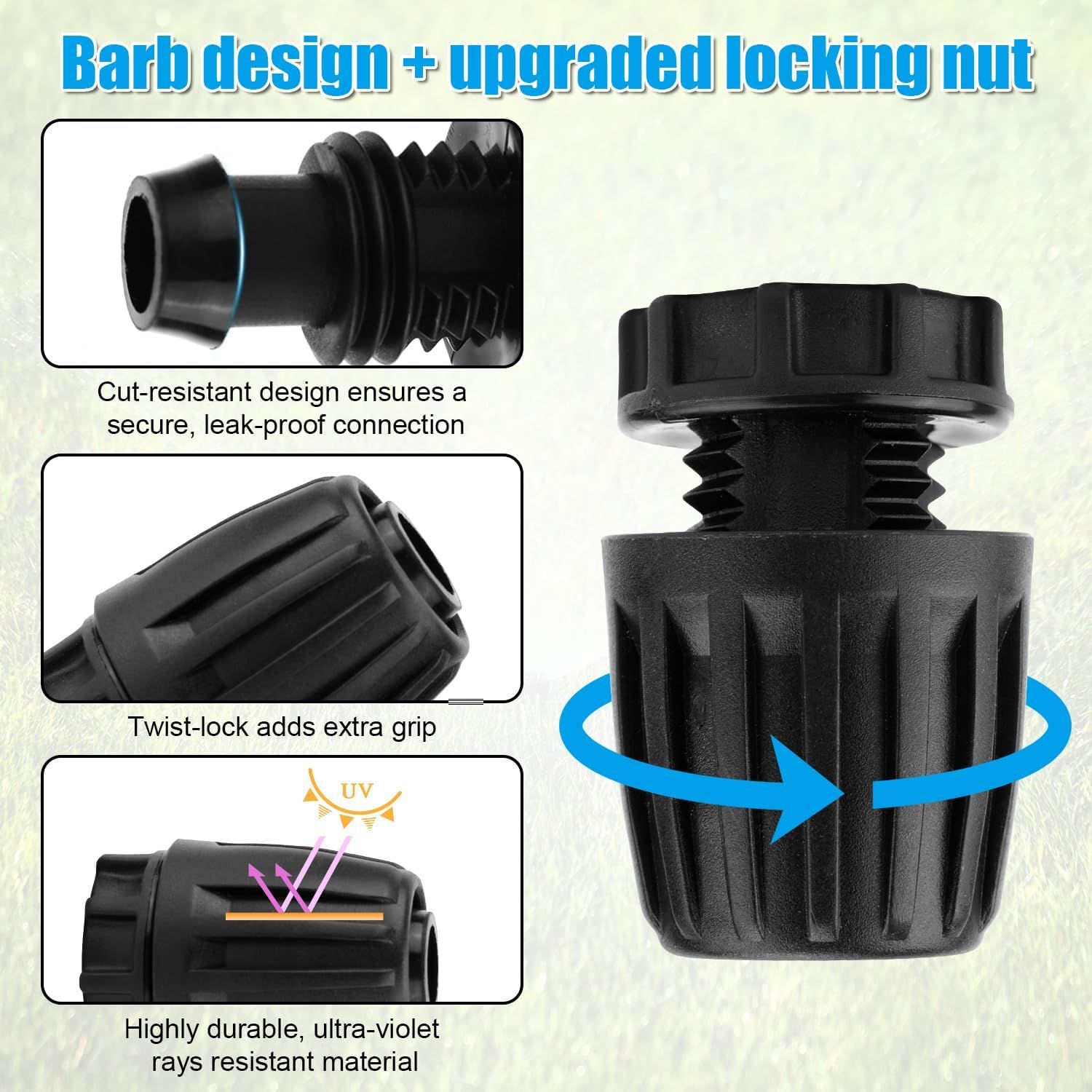 10pcs 1/2 Inch Irrigation End Caps, Anti-Drop Barbed Lock Nut End Hose Plugs Fittings for 1/2" ID x 0.6-0.63" OD 16mm Drip Tubing Connectors for Garden Watering System Drip Line Sprinkler Parts
