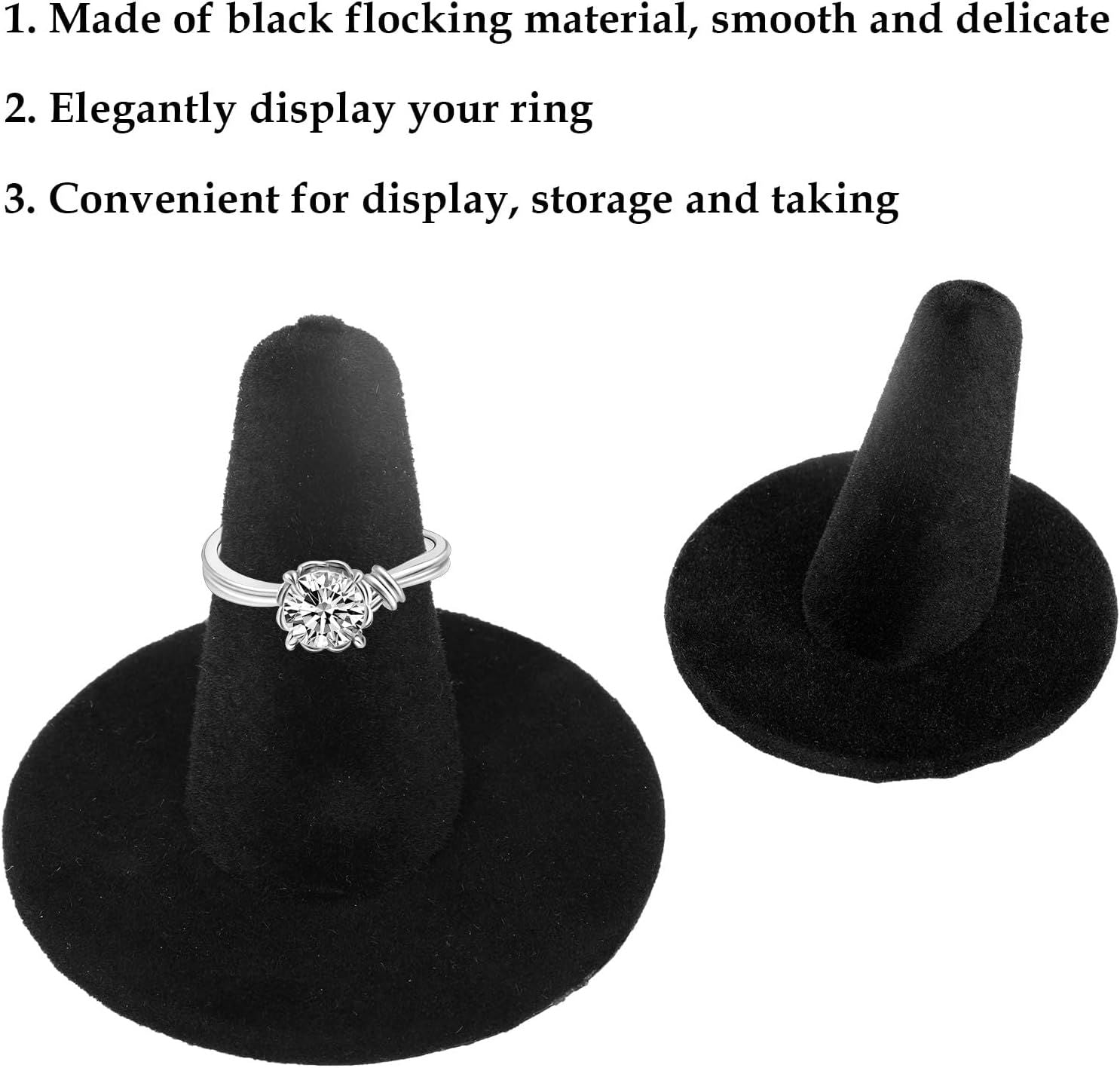 10pcs Black Velvet Ring Display Stand, Ring Holder Organizer Jewelry Storage Case Display Accessories for Vendor Home Shop Counter Showcase