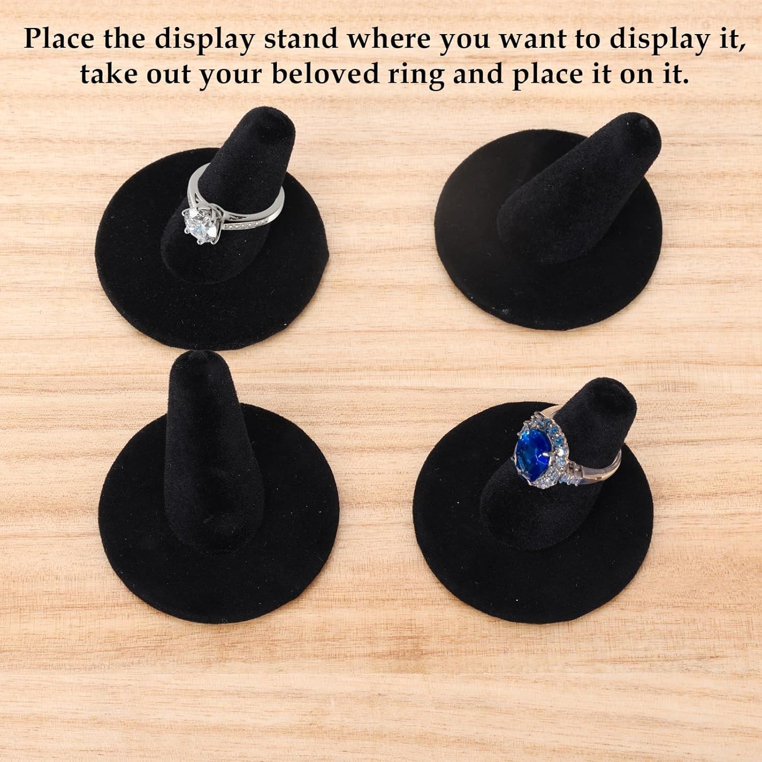10pcs Black Velvet Ring Display Stand, Ring Holder Organizer Jewelry Storage Case Display Accessories for Vendor Home Shop Counter Showcase