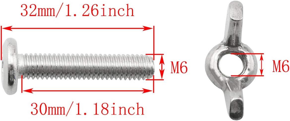 10PCS Stainless Steel Large Flat Head Screws M6x30 1/4 x 1-1/4 Sidewalk Bolts with 10 Wing Nuts