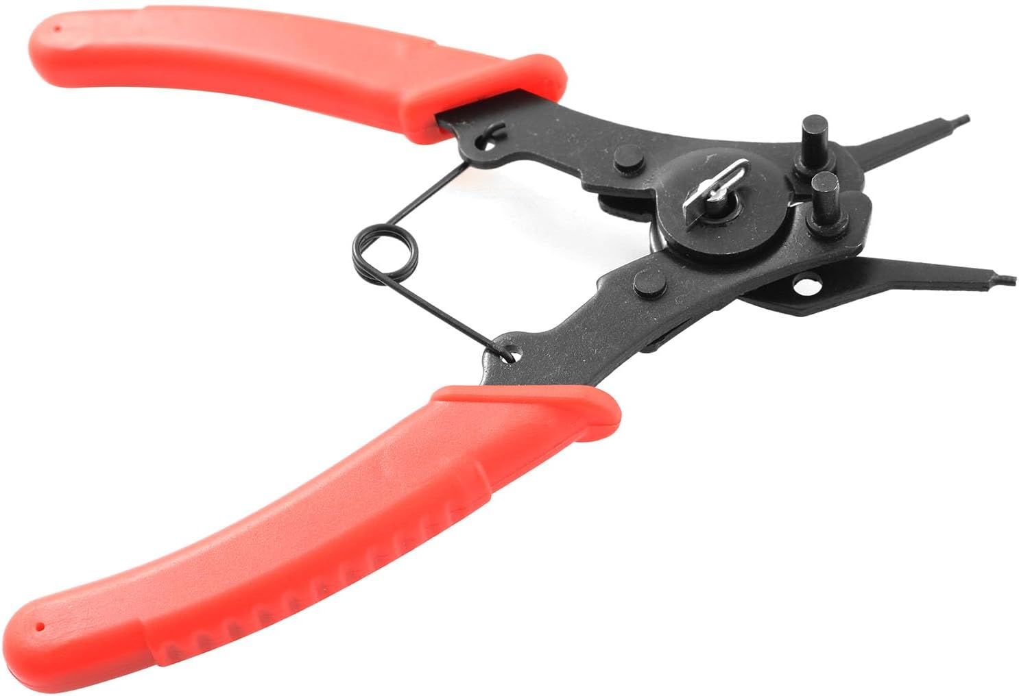 Snap Ring Pliers 1Set 4 In 1 C Clips Removal Retaining Set for Automotive and Engine Repair, Interchangeable Jaw Head 45 90 and 180 Degree Angled Jaws, AC Compressor Clutch Holding Tool
