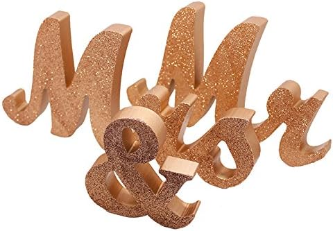Mr and Mrs Signs Wedding Sweetheart Table Decorations, Wooden Freestanding Letters Wedding Shower Gift Rose gold