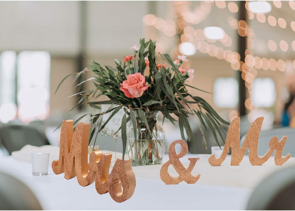 Mr and Mrs Signs Wedding Sweetheart Table Decorations, Wooden Freestanding Letters Wedding Shower Gift Rose gold
