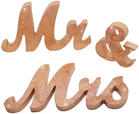 Mr and Mrs Signs Wedding Sweetheart Table Decorations, Wooden Freestanding Letters Wedding Shower Gift Rose gold