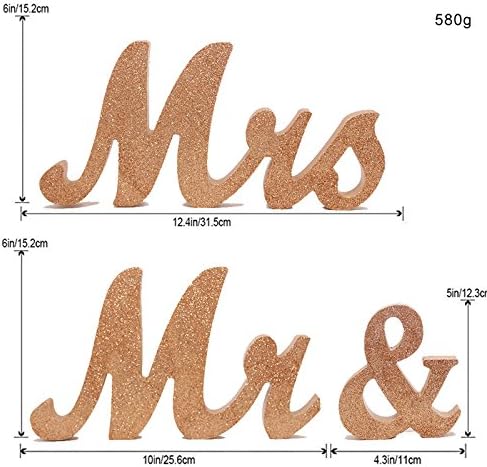 Mr and Mrs Signs Wedding Sweetheart Table Decorations, Wooden Freestanding Letters Wedding Shower Gift Rose gold