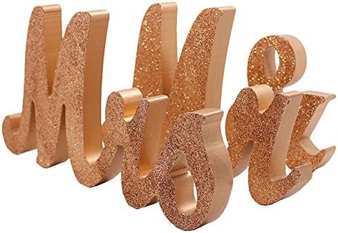 Mr and Mrs Signs Wedding Sweetheart Table Decorations, Wooden Freestanding Letters Wedding Shower Gift Rose gold