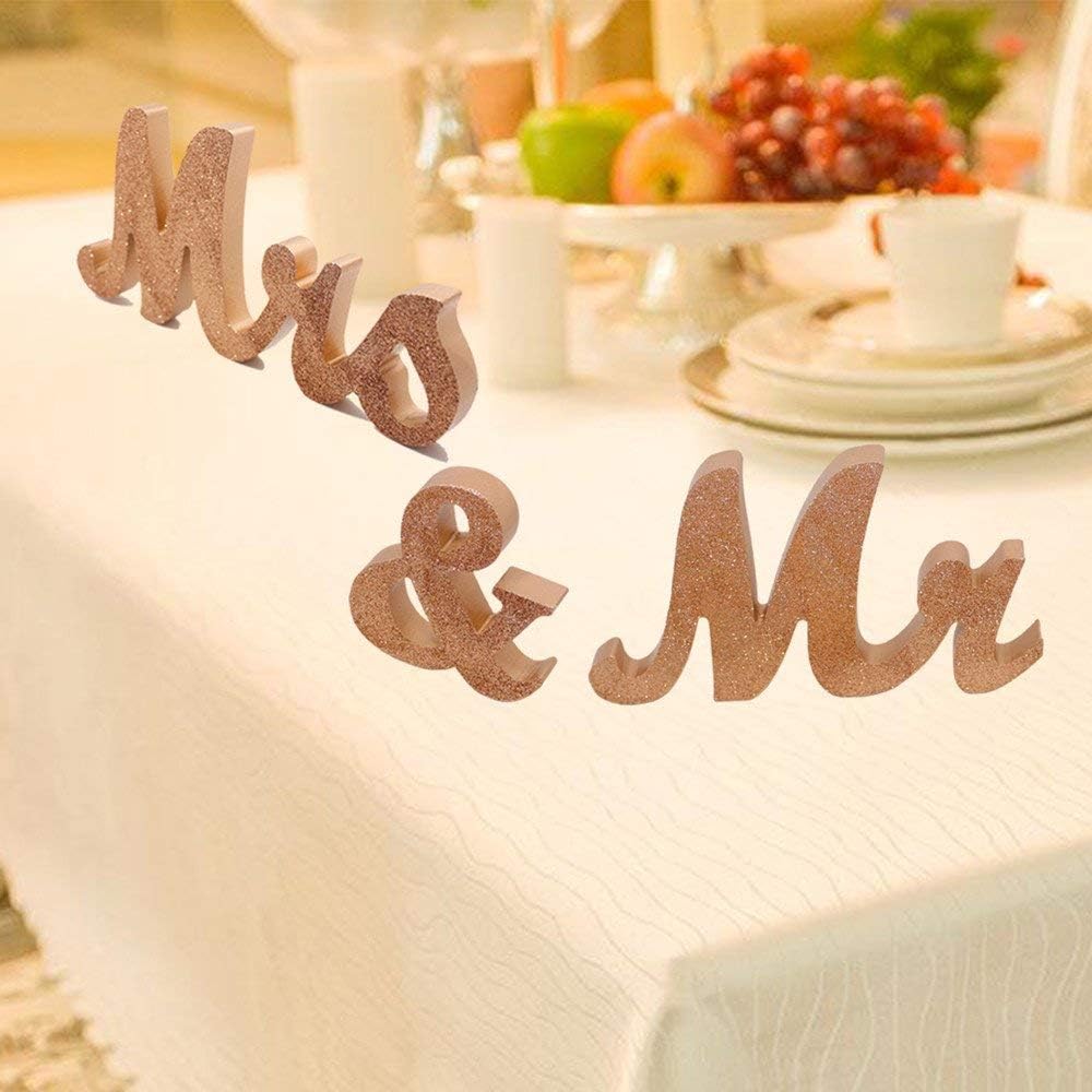 Mr and Mrs Signs Wedding Sweetheart Table Decorations, Wooden Freestanding Letters Wedding Shower Gift Rose gold